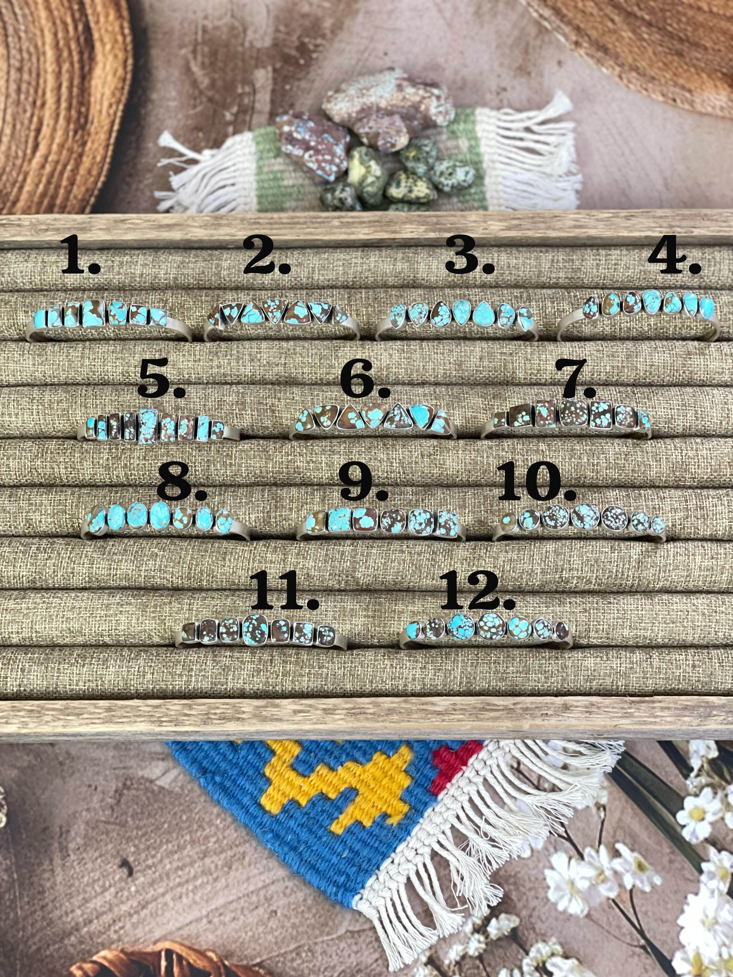 Handmade Sterling Silver Number 8 Turquoise Cuff Bracelet with Signed Nizhoni