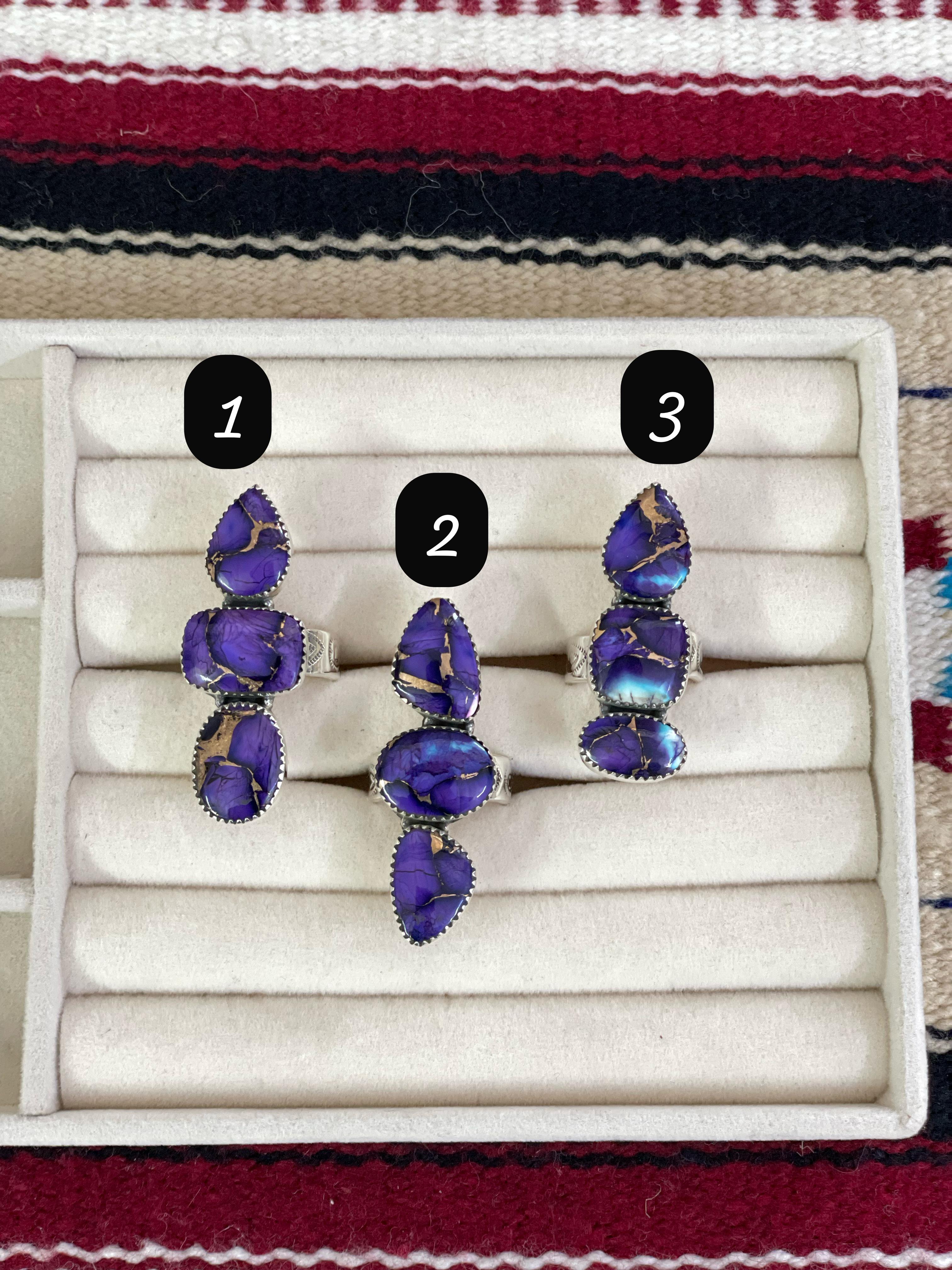 Handmade Sterling Silver Grape Dahlia Adjustable Ring with Signed Nizhoni