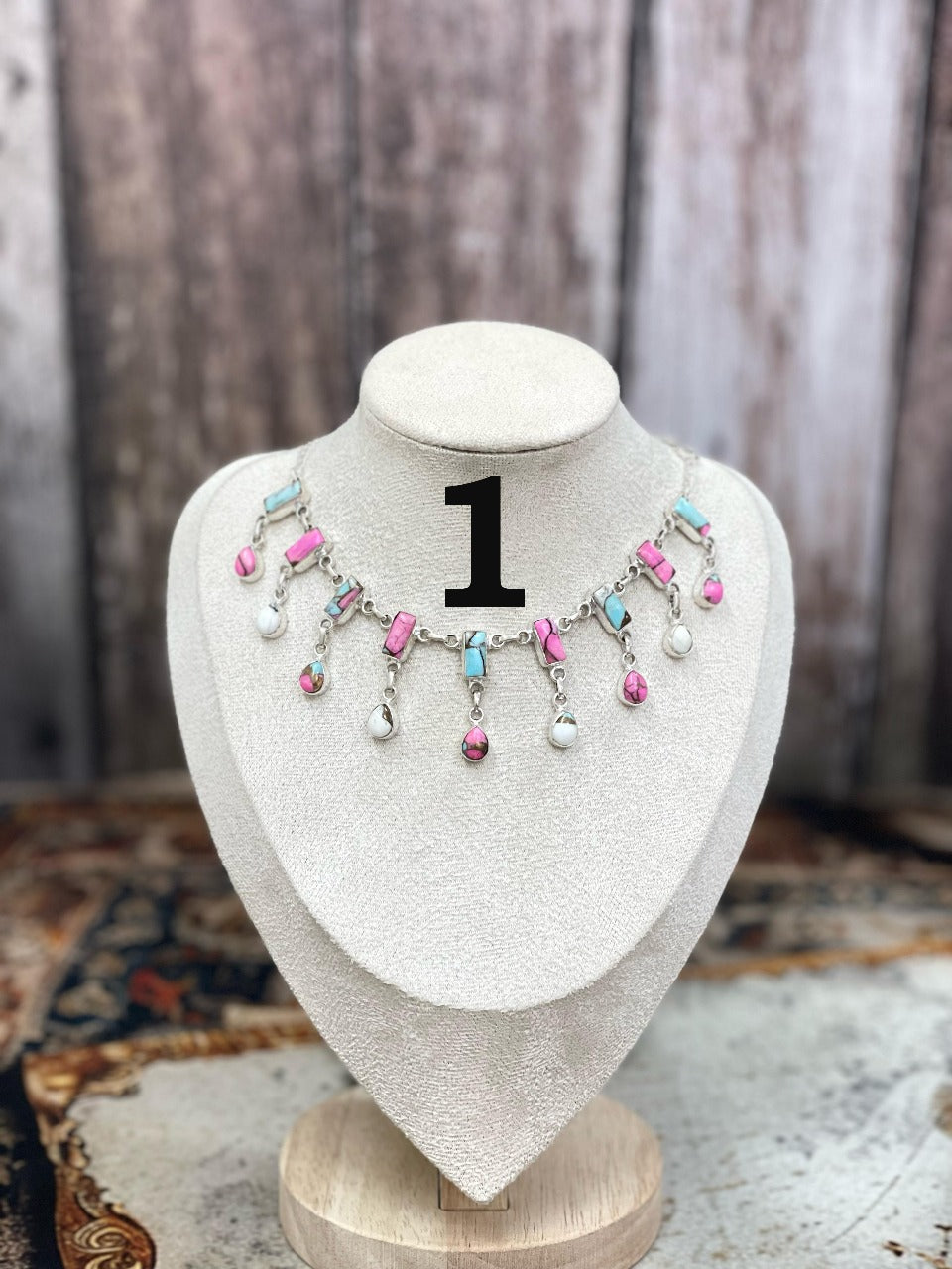 Handmade Sterling Silver Cotton Candy Turquoise Necklace, Signed Nizhoni