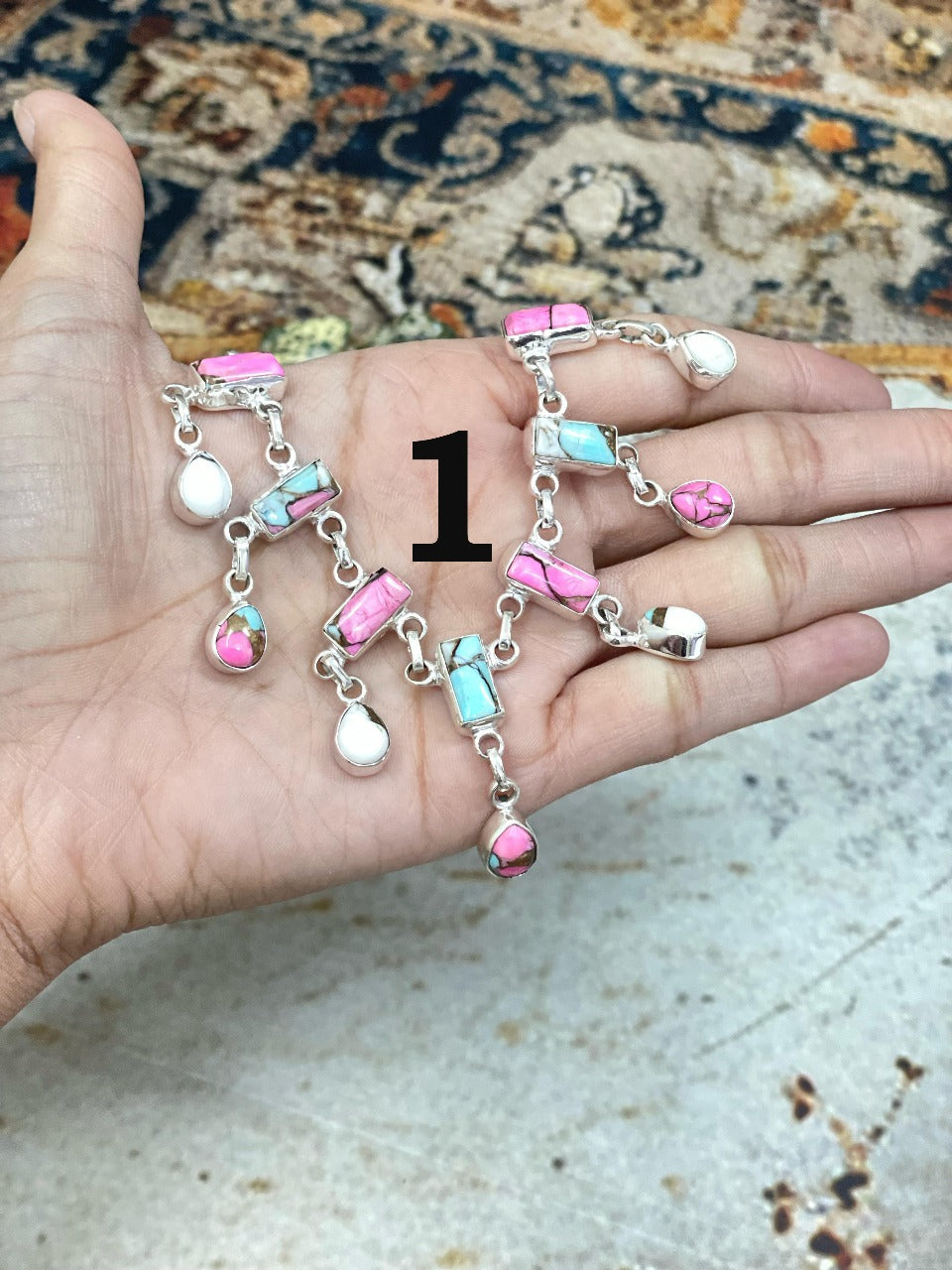 Handmade Sterling Silver Cotton Candy Turquoise Necklace, Signed Nizhoni