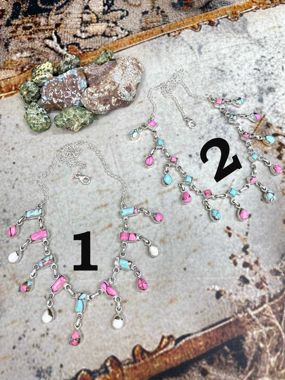 Handmade Sterling Silver Cotton Candy Turquoise Necklace, Signed Nizhoni