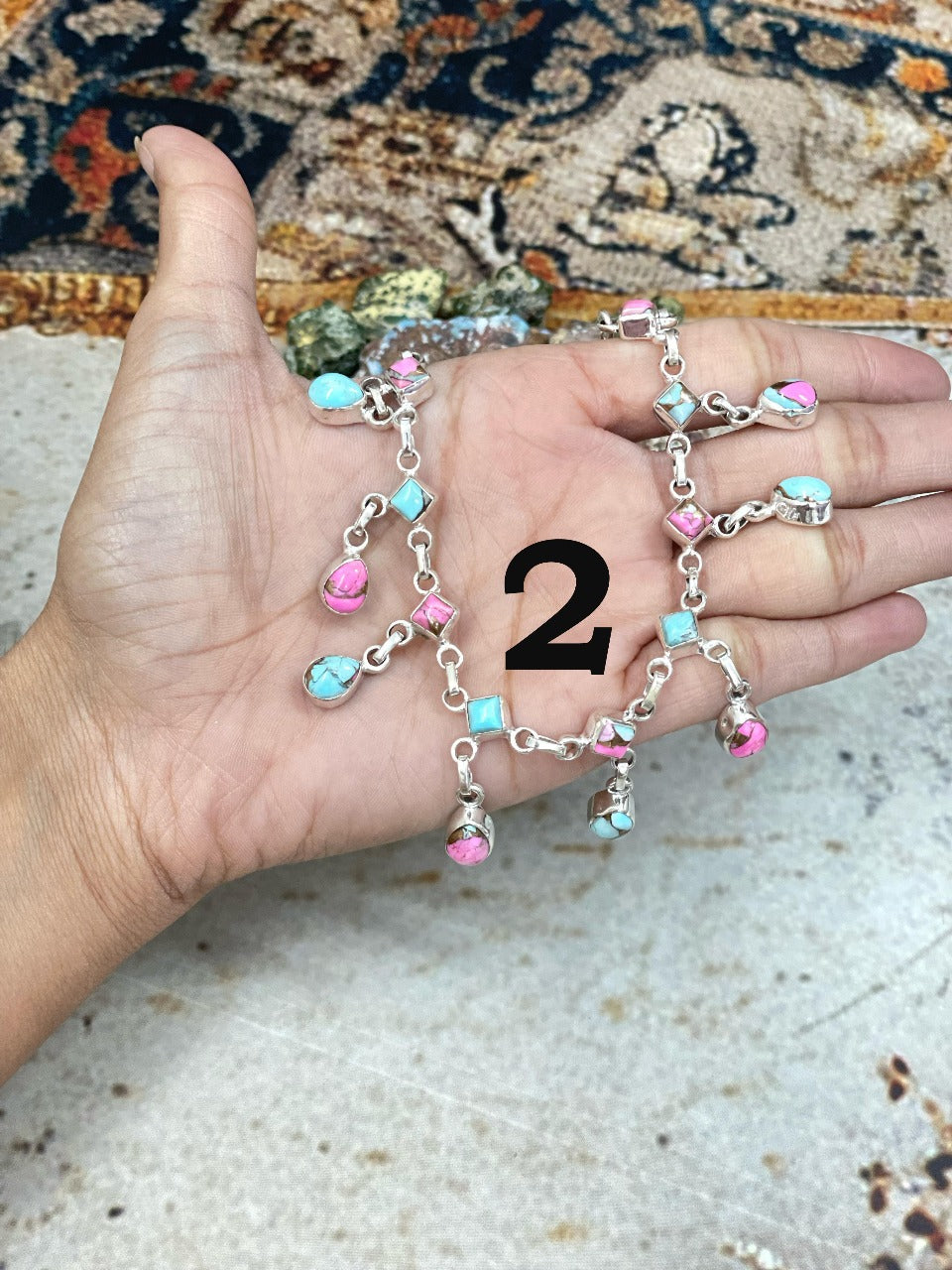 Handmade Sterling Silver Cotton Candy Turquoise Necklace, Signed Nizhoni