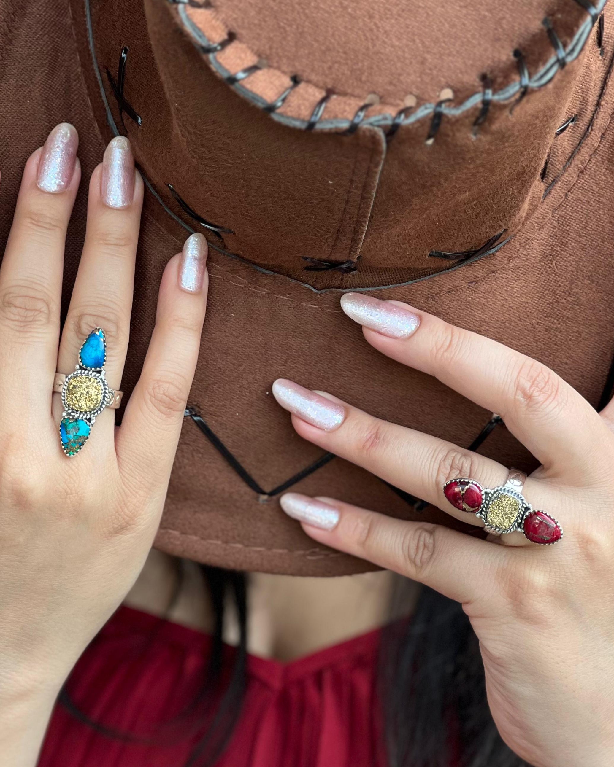 Handmade Sterling Silver Dahlia Rose with Druzy, Peacock Dahlia with Druzy Adjustable Ring, Signed Nizhoni