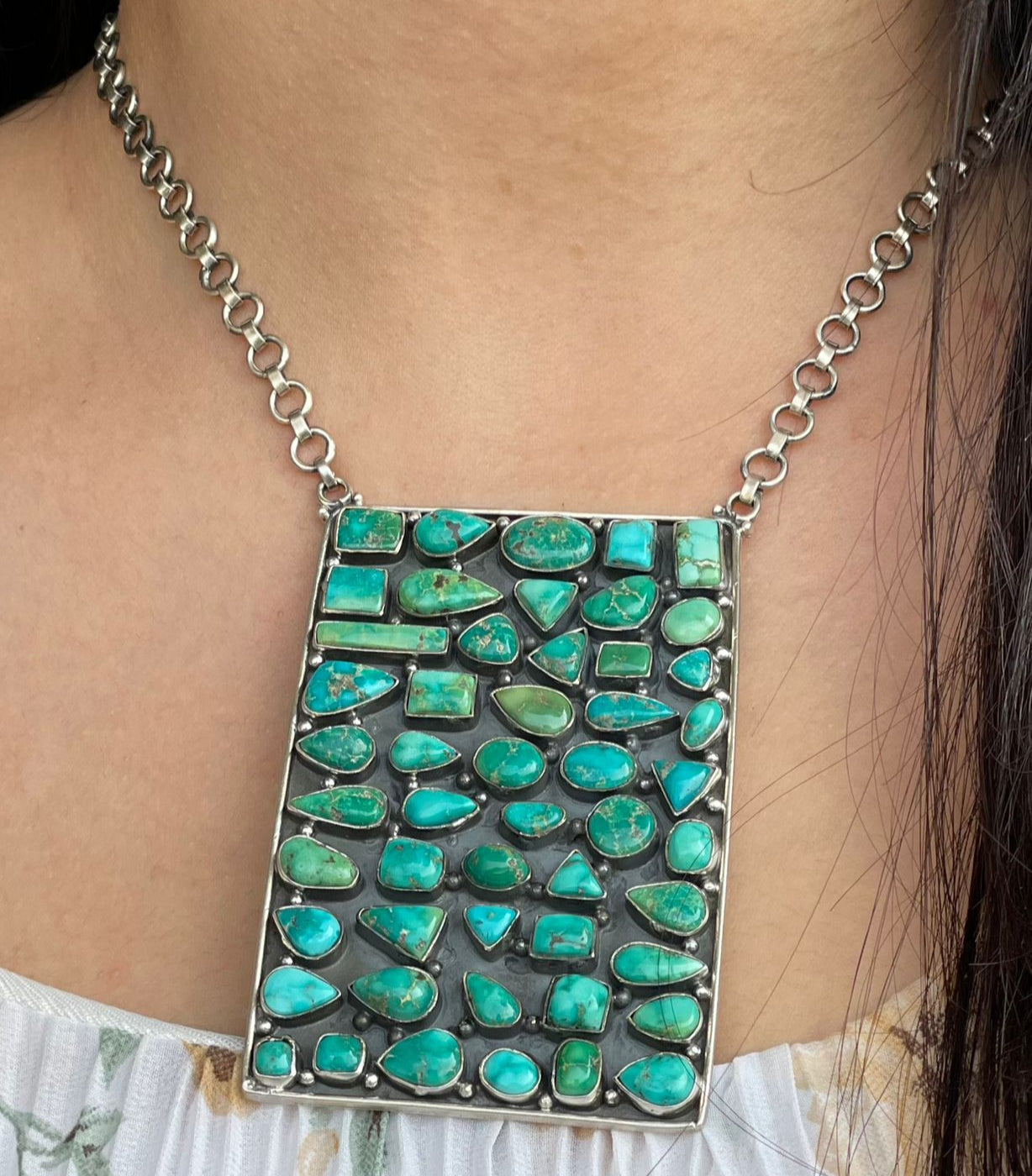 Handmade Sterling Silver Sonoran Mountain Turquoise Necklace with Signed Nizhoni (3)