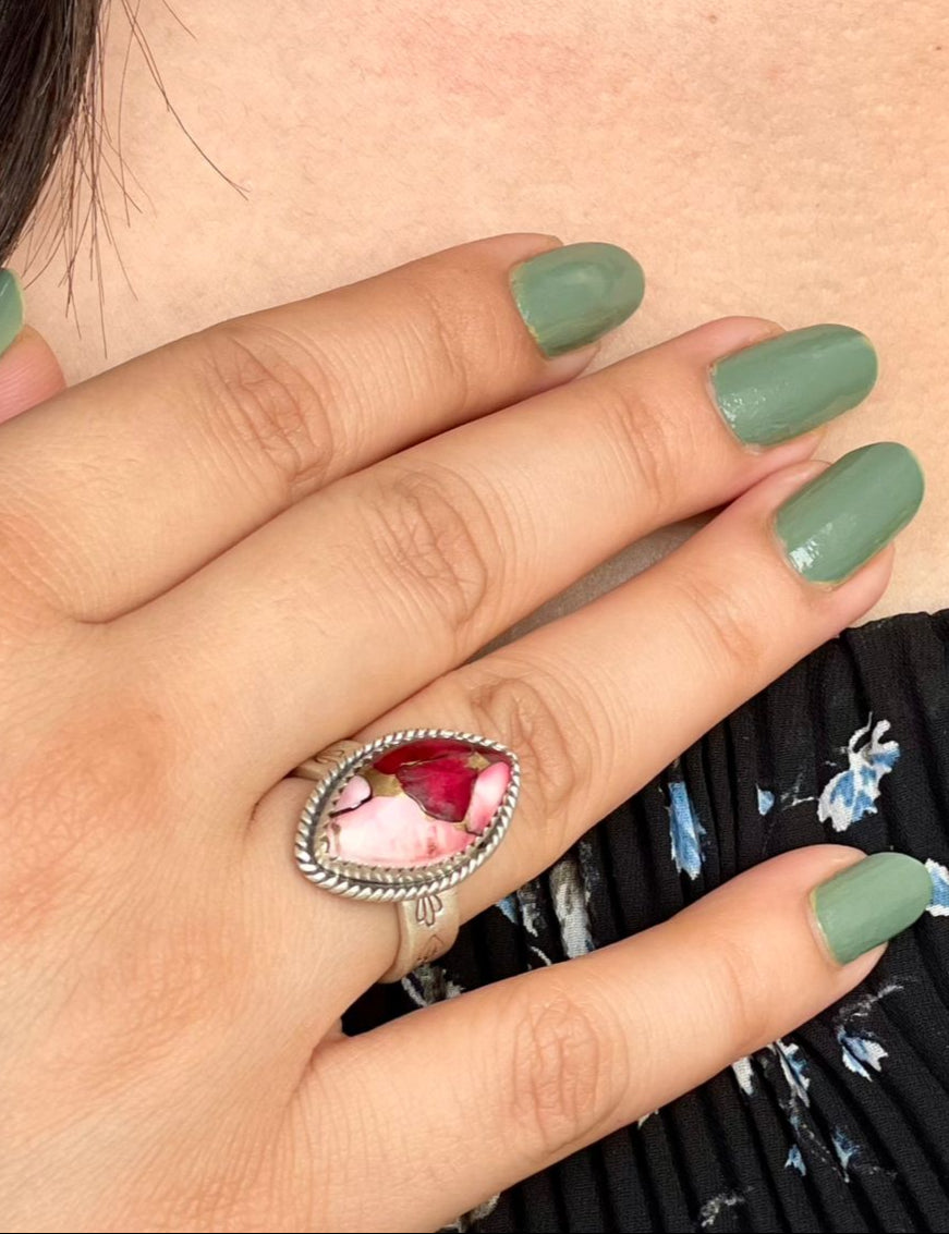 Handmade Sterling Silver Dahlia Rose Adjustable Ring with Signed Nizhoni