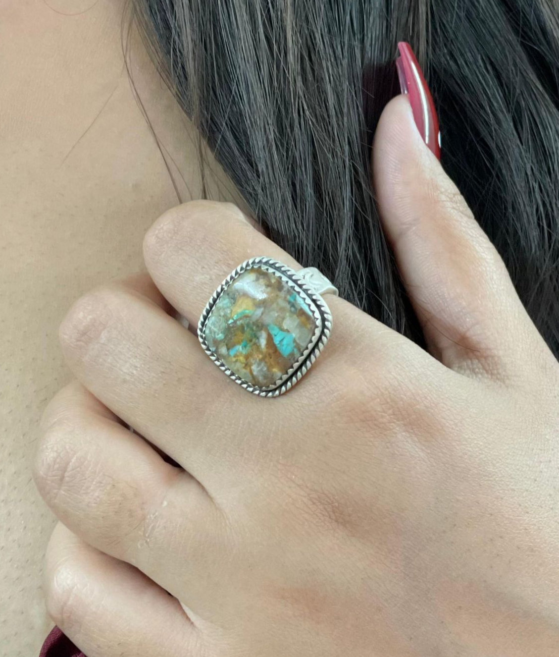 Handmade Sterling Silver Royston Turquoise Adjustable Rings with Signed Nizhoni