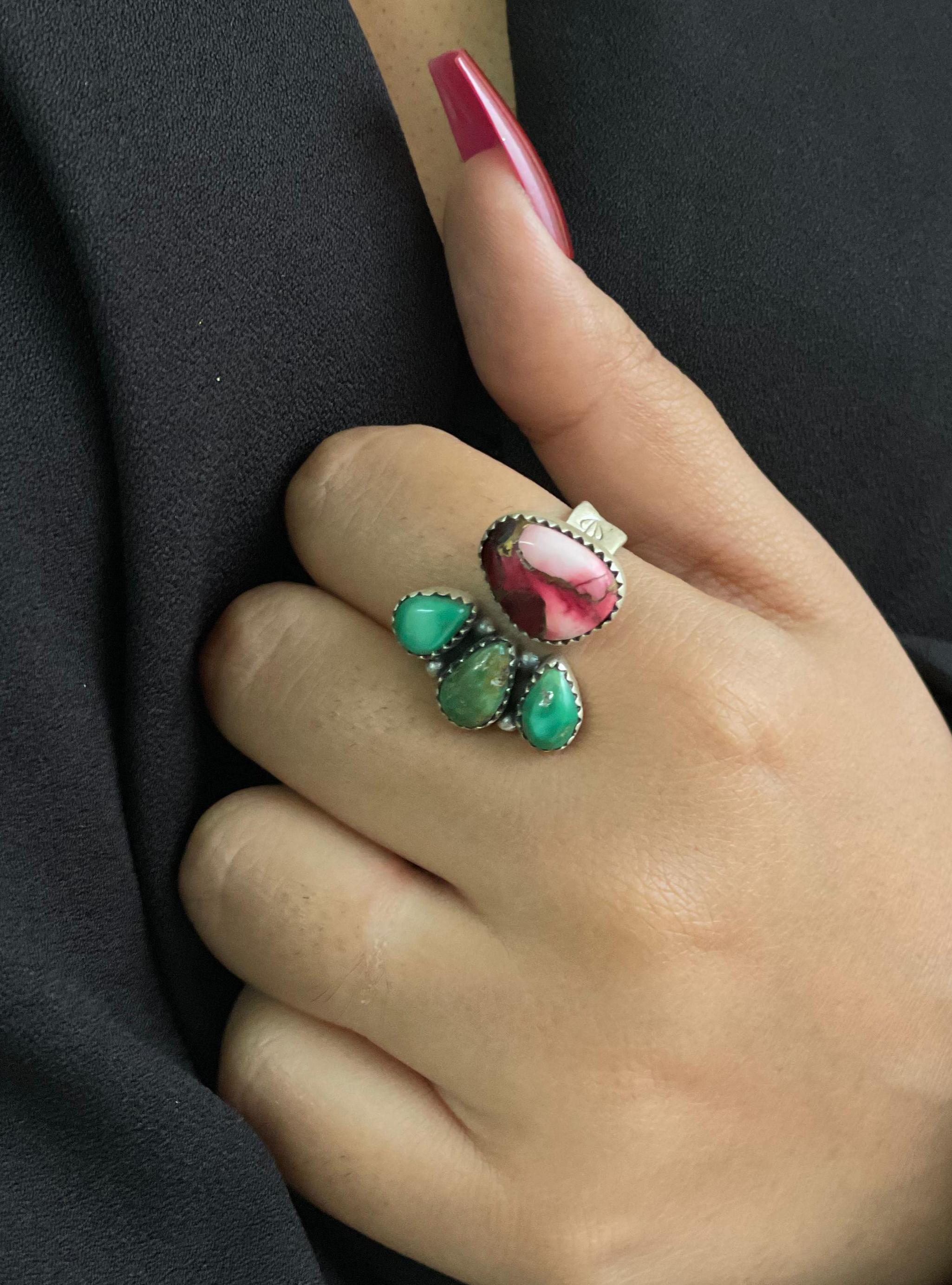 Handmade Sterling Silver Dahlia Rose Adjustable Rings with Signed Nizhoni