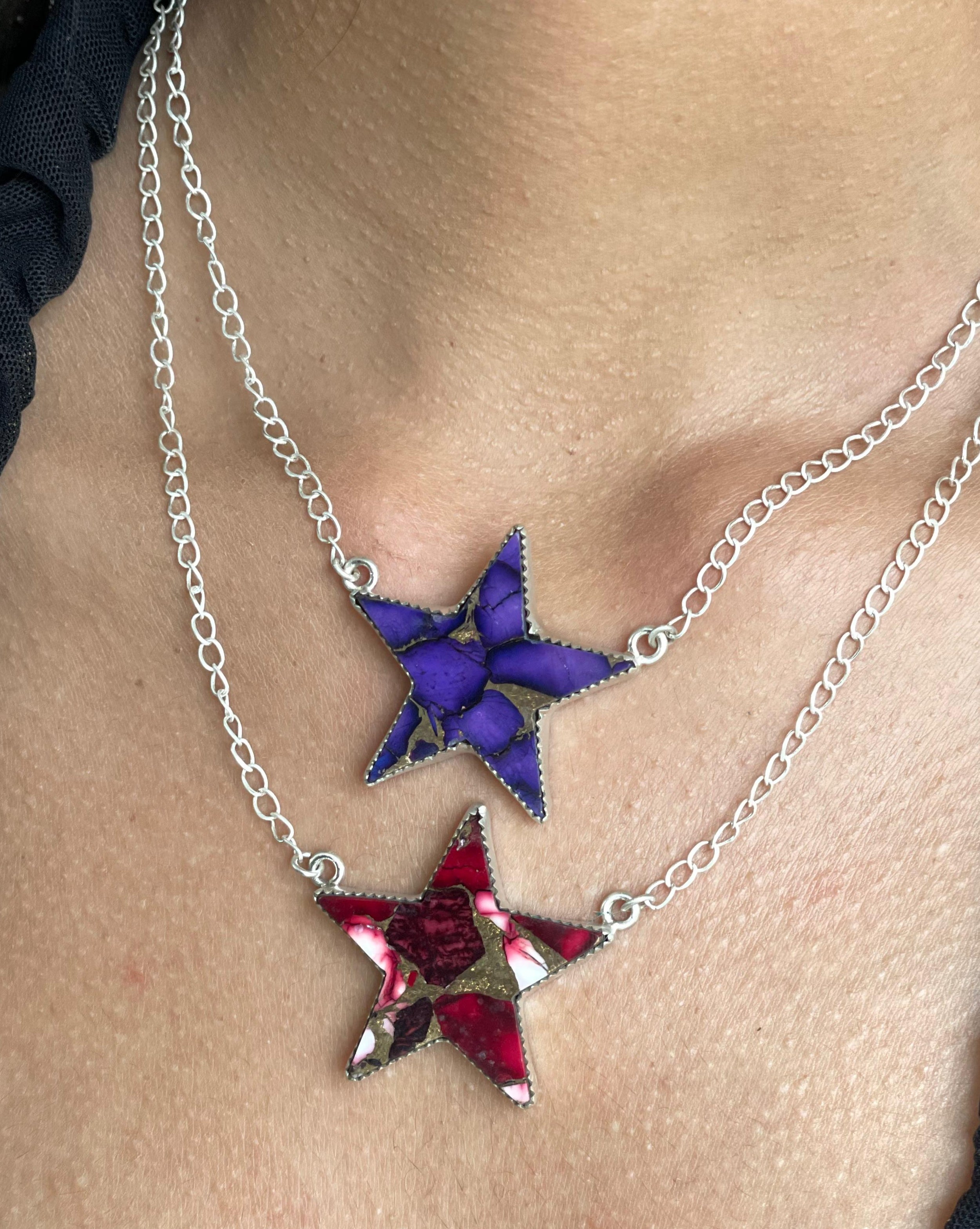 Handmade Sterling Silver Dahlia Rose, Grape Dahlia Star Necklace with Signed Nizhoni (8)