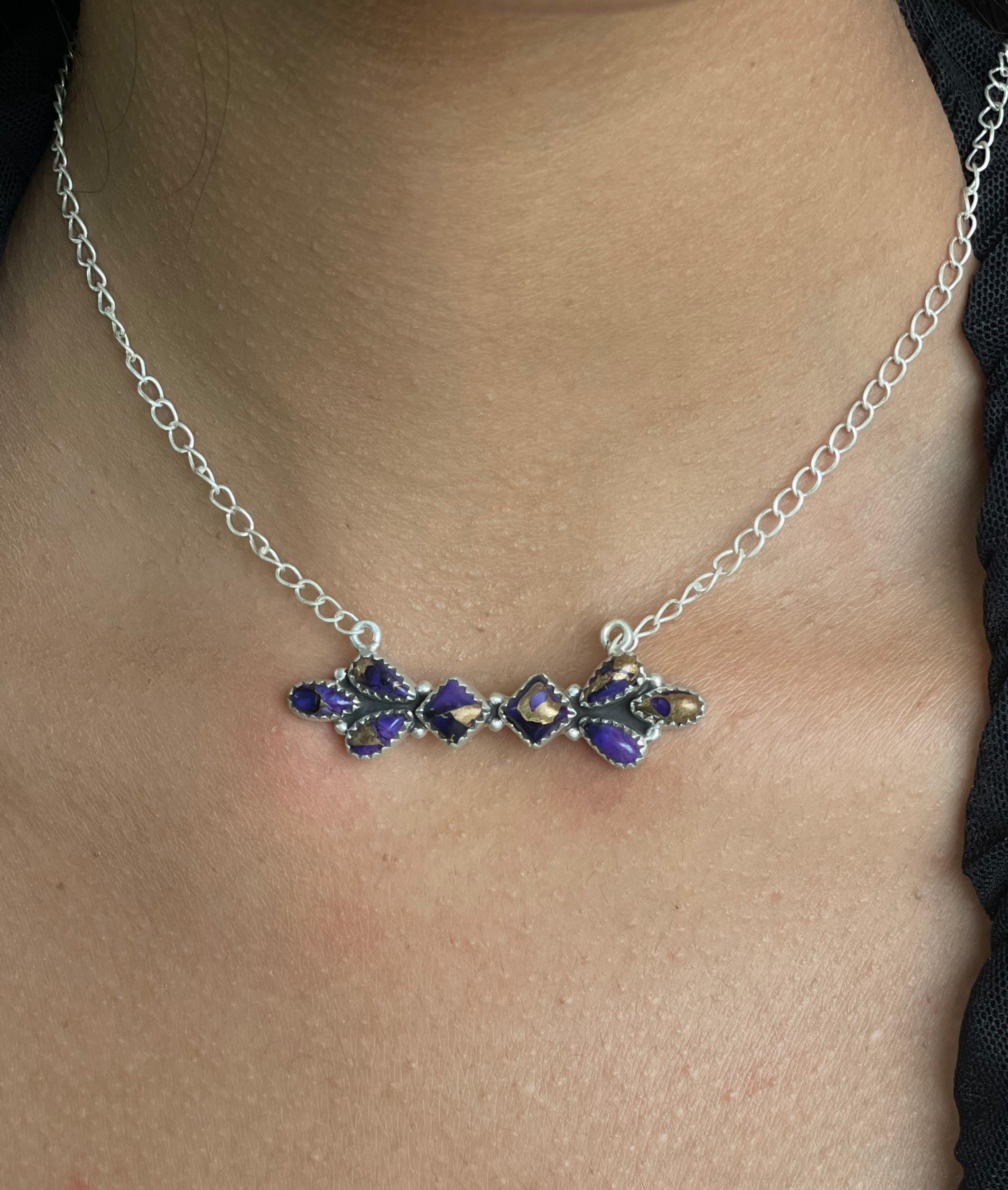 Handmade Sterling Silver Grape Dahlia Necklace with Signed Nizhoni
