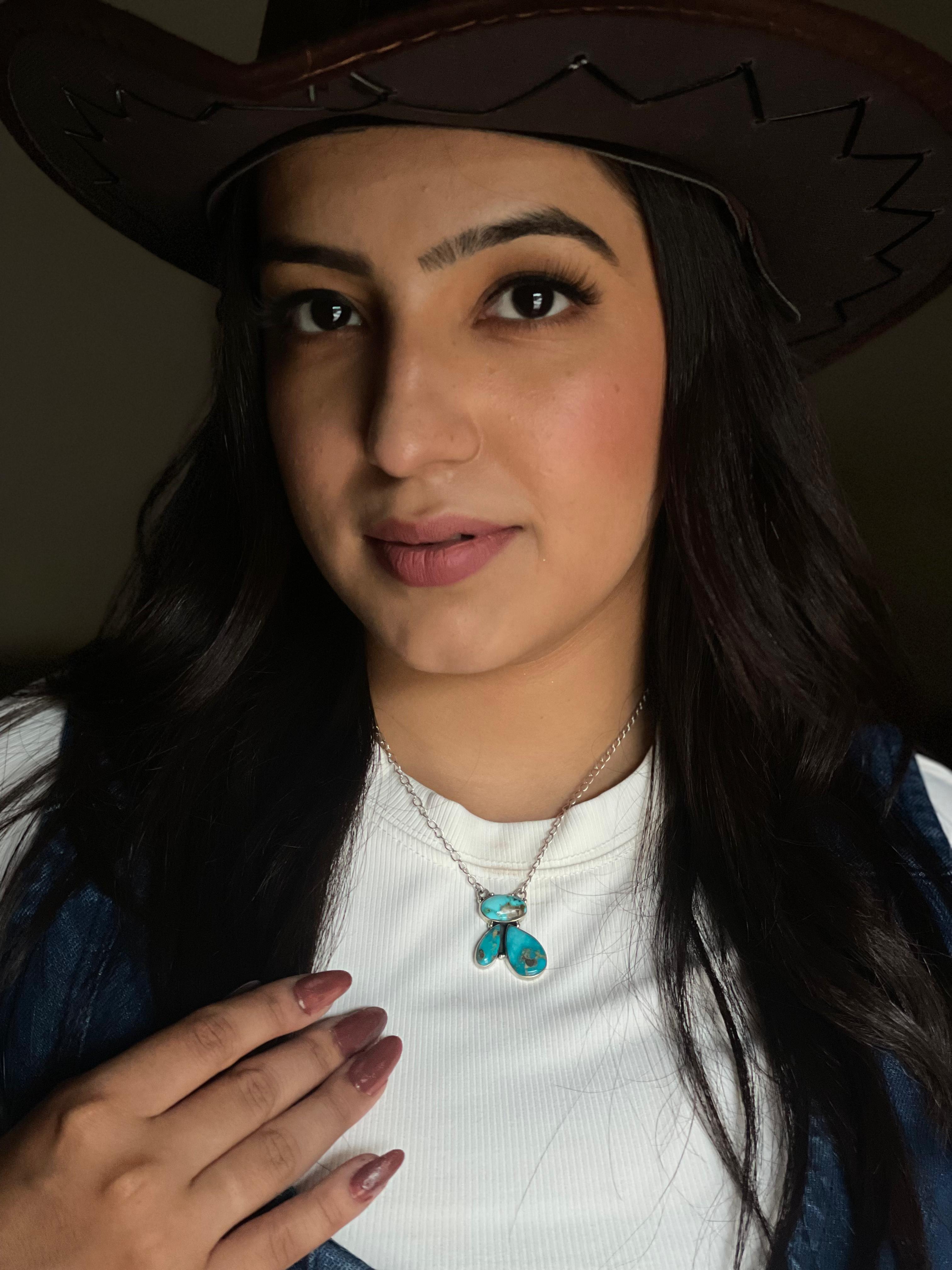 Handmade Sterling Silver South Hill Turquoise Necklace with Signed Nizhoni