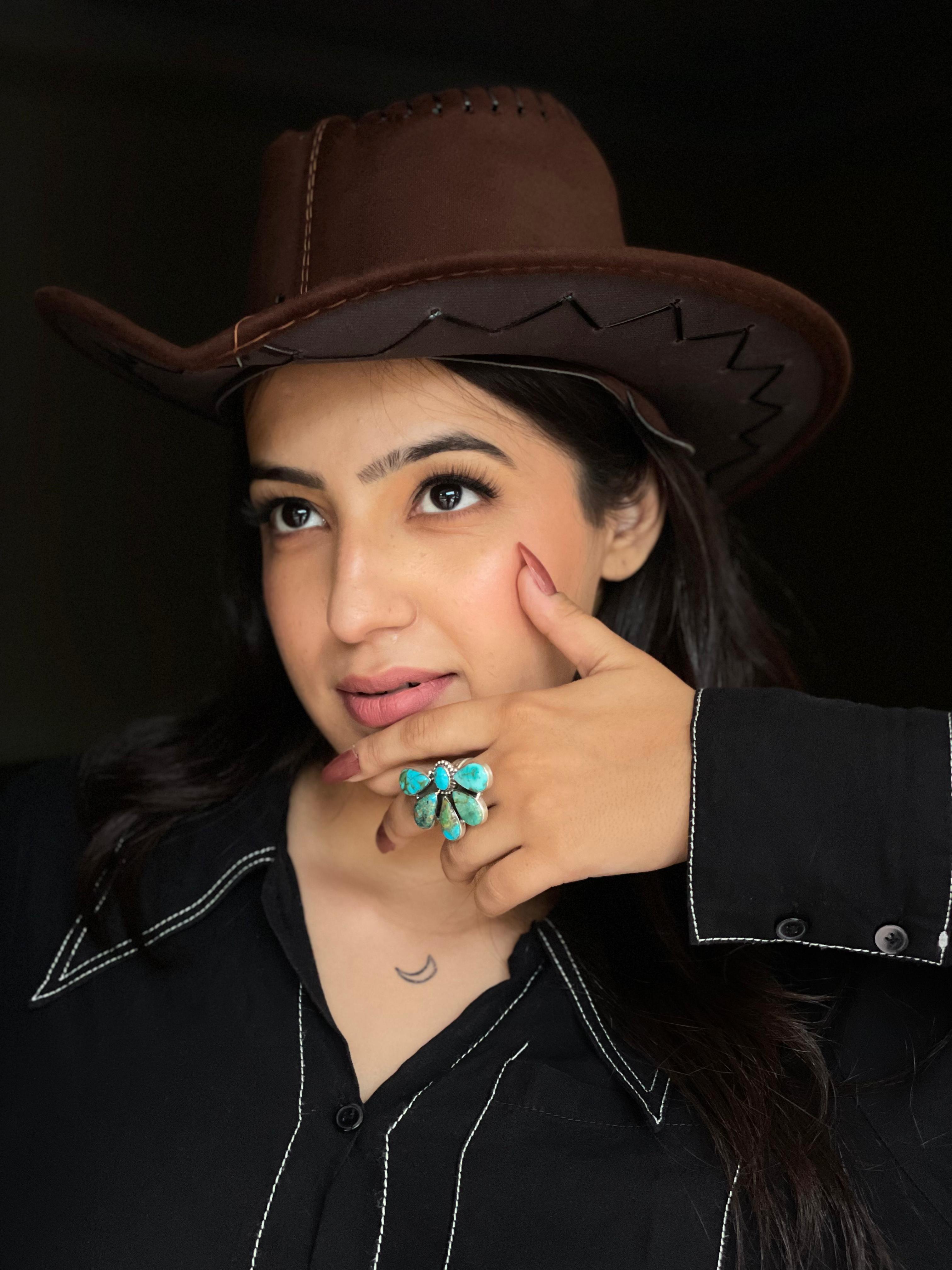 Handmade Sterling Silver South Hill Turquoise Adjustable Ring with Signed Nizhoni