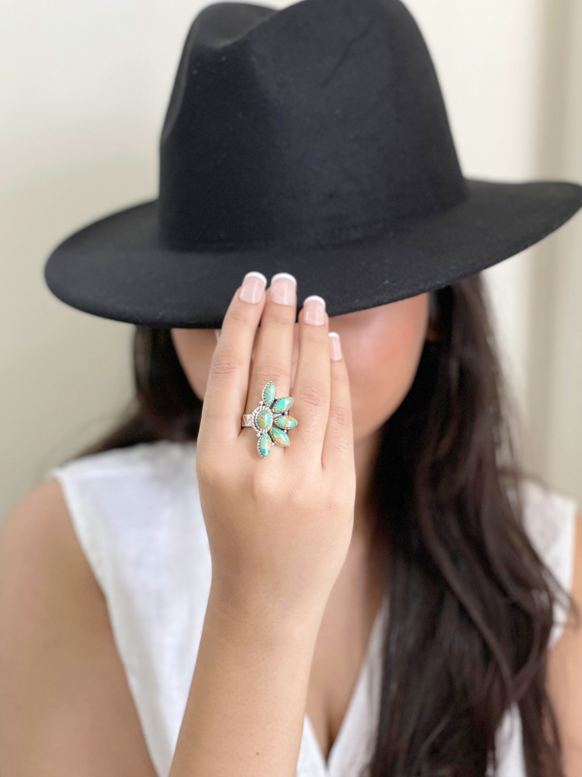 Handmade Sterling Silver Kingman Turquoise Adjustable Crescent Ring with Signed Nizhoni (6)