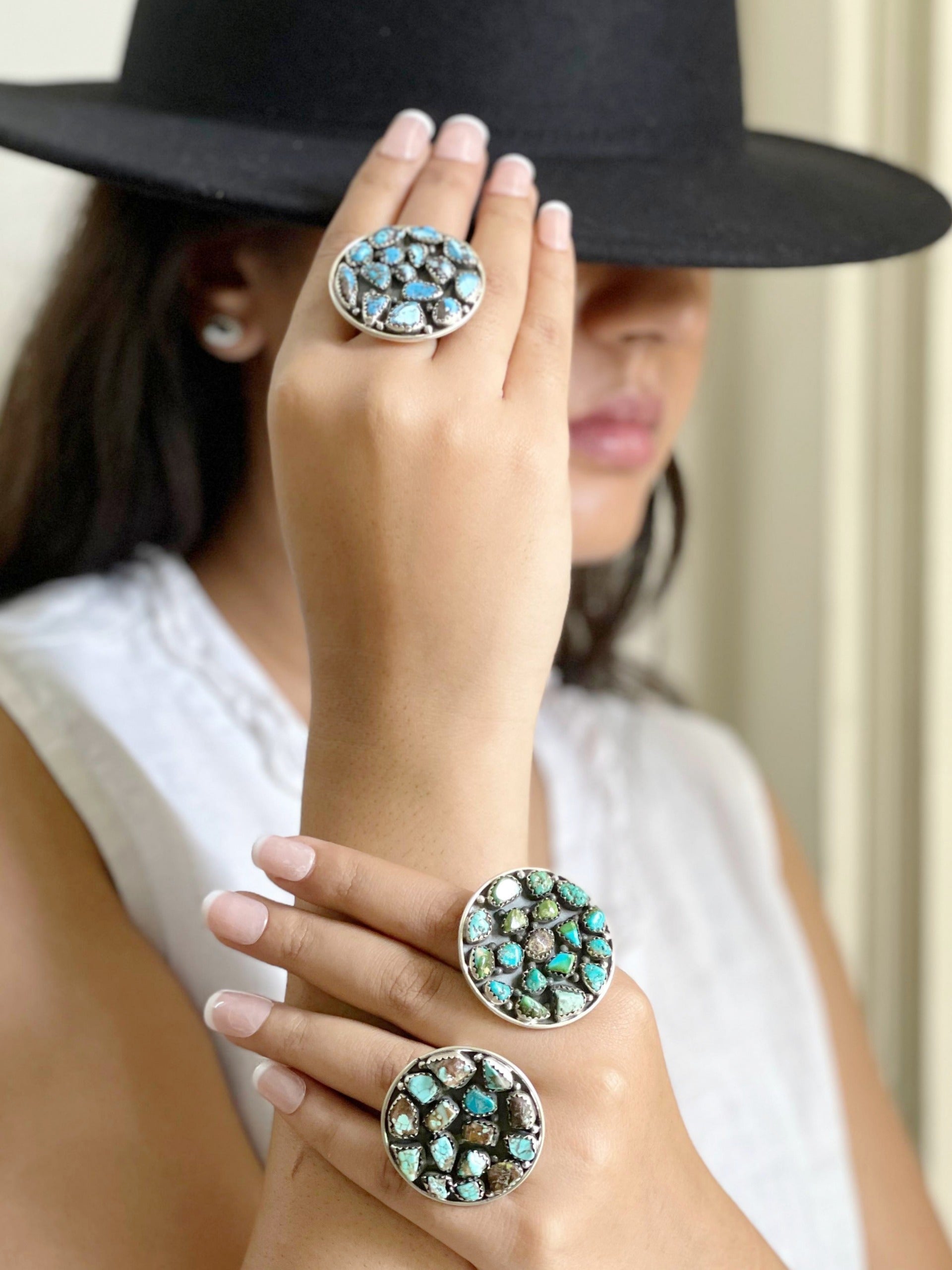 Handmade Sterling Silver Golden Hills, Number 8, Sonoran Mountain Turquoise Adjustable Ring with Signed Nizhoni