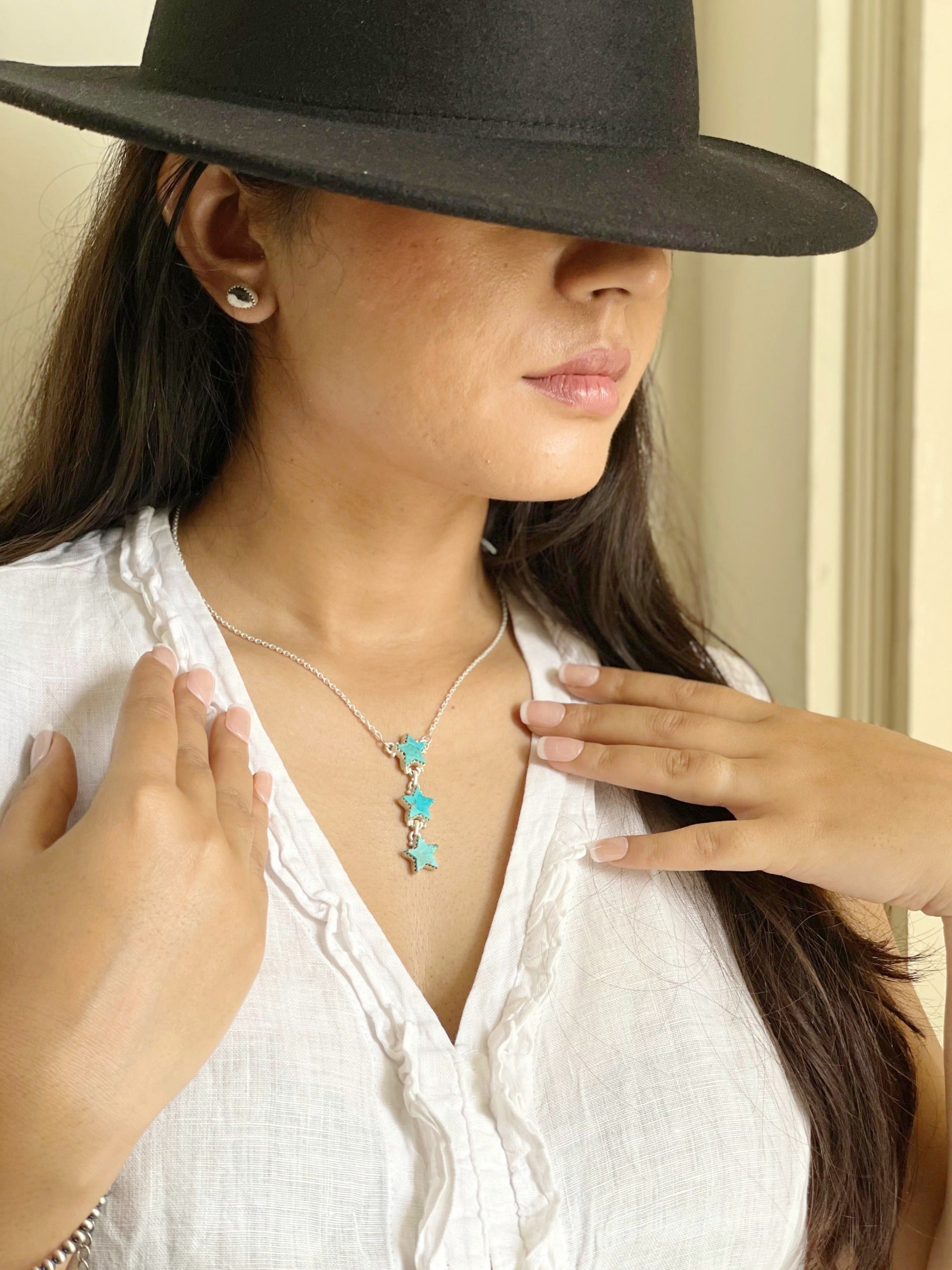 Handmade Sterling Silver Kingman Turquoise Necklace with Signed Nizhoni