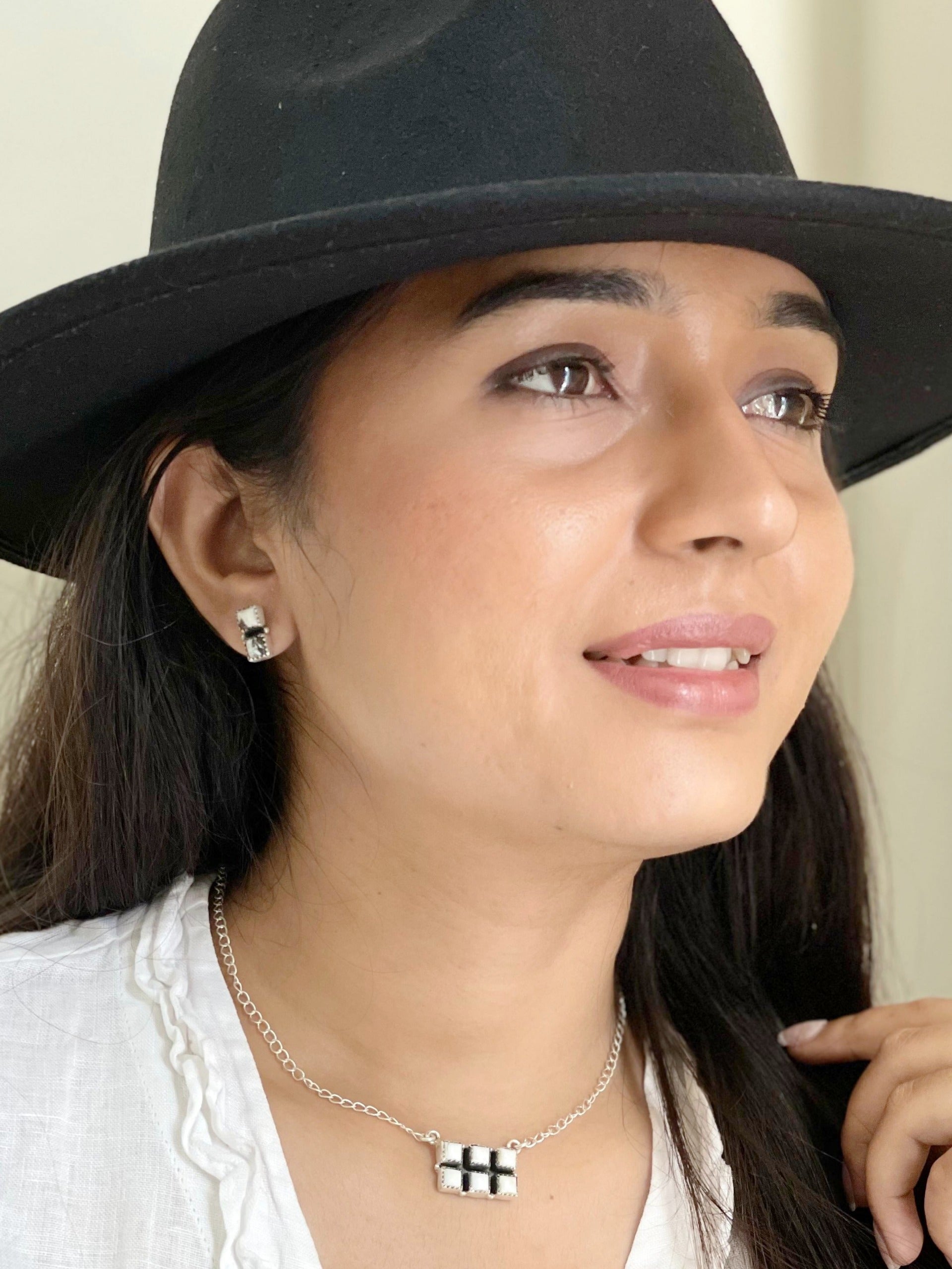 Handmade Sterling Silver White Buffalo Necklace & Earrings Set Signed Nizhoni