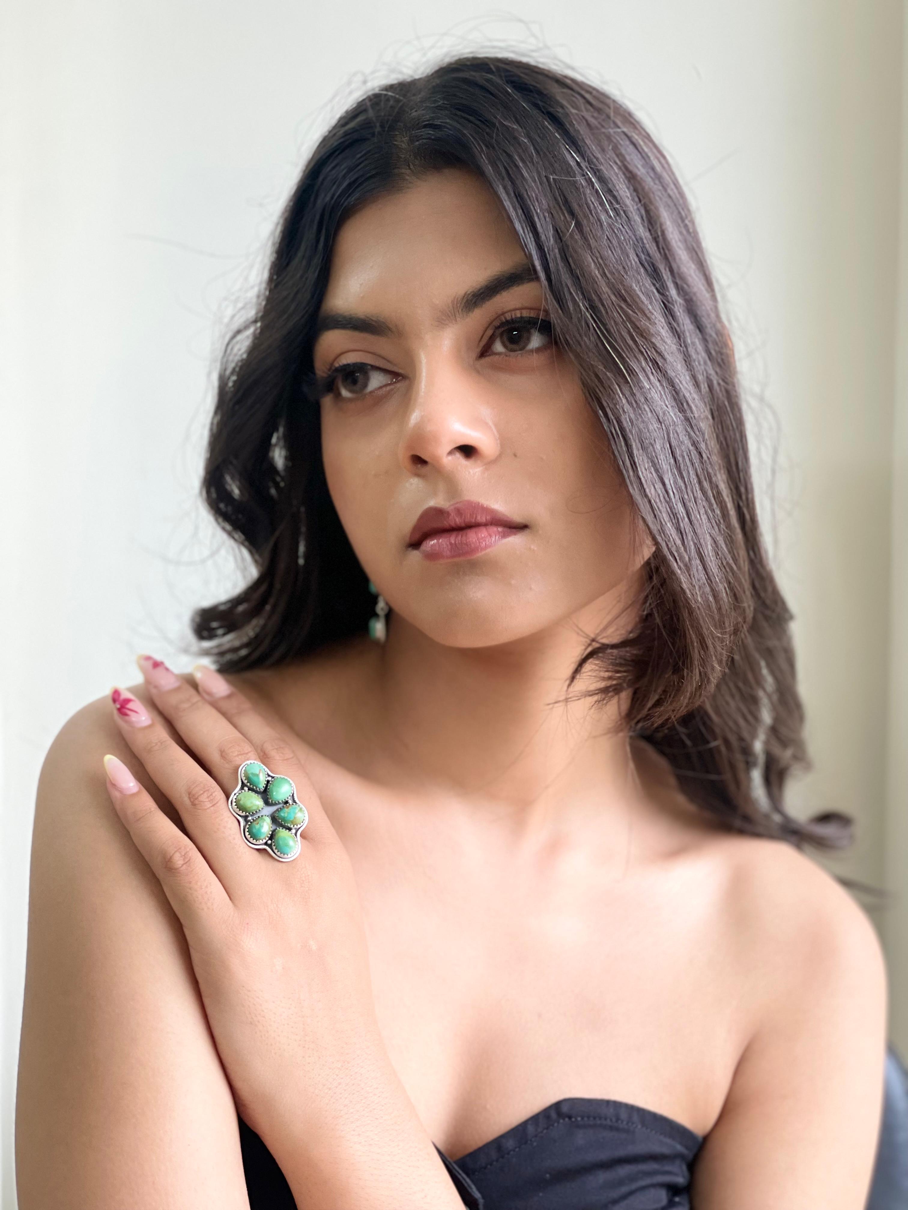 Handmade Sterling Silver Kingman Turquoise Adjustable Ring Signed Nizhoni (4)