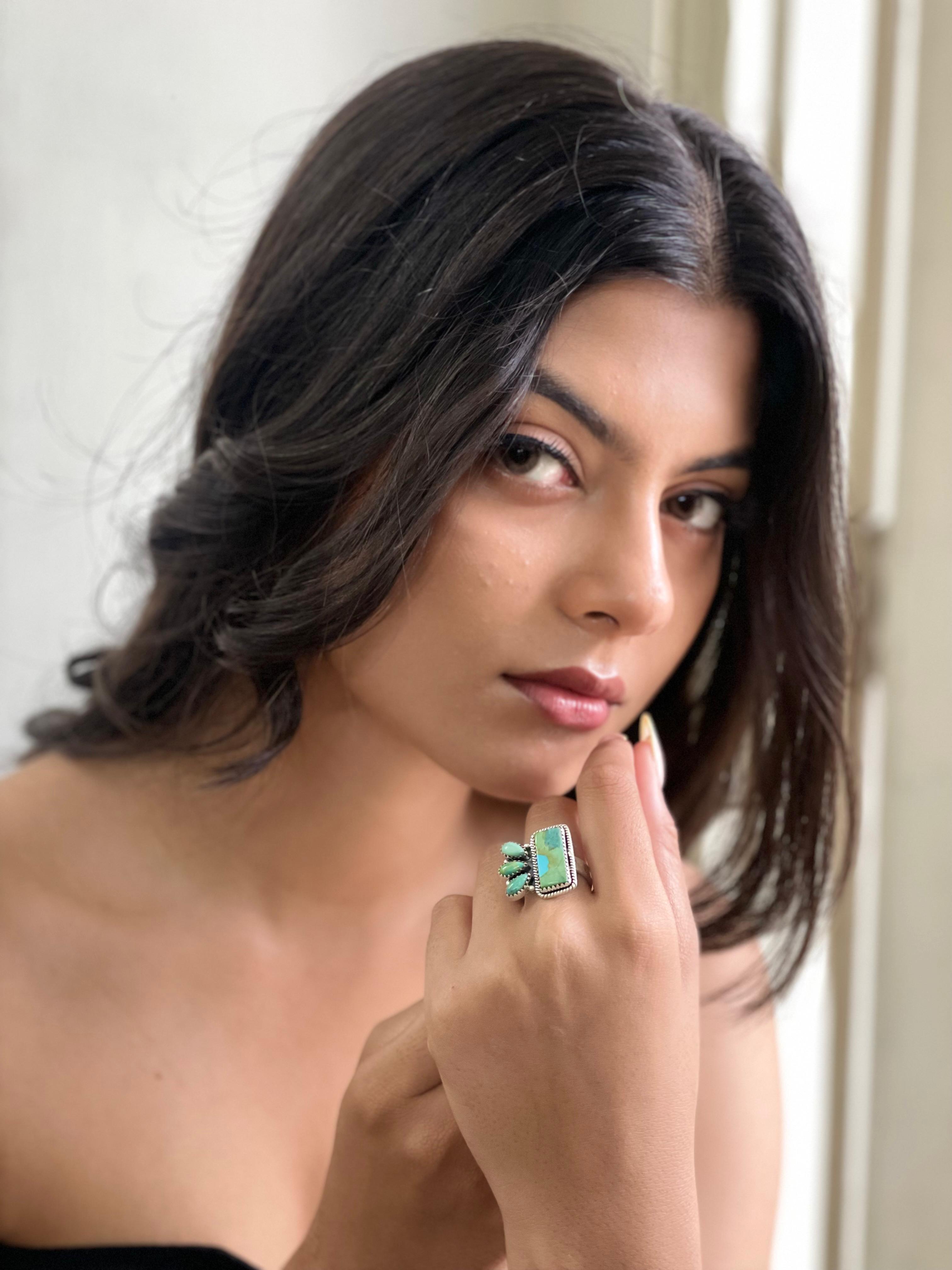 Handmade Sterling Silver Kingman Turquoise Adjustable Ring Signed Nizhoni (6)