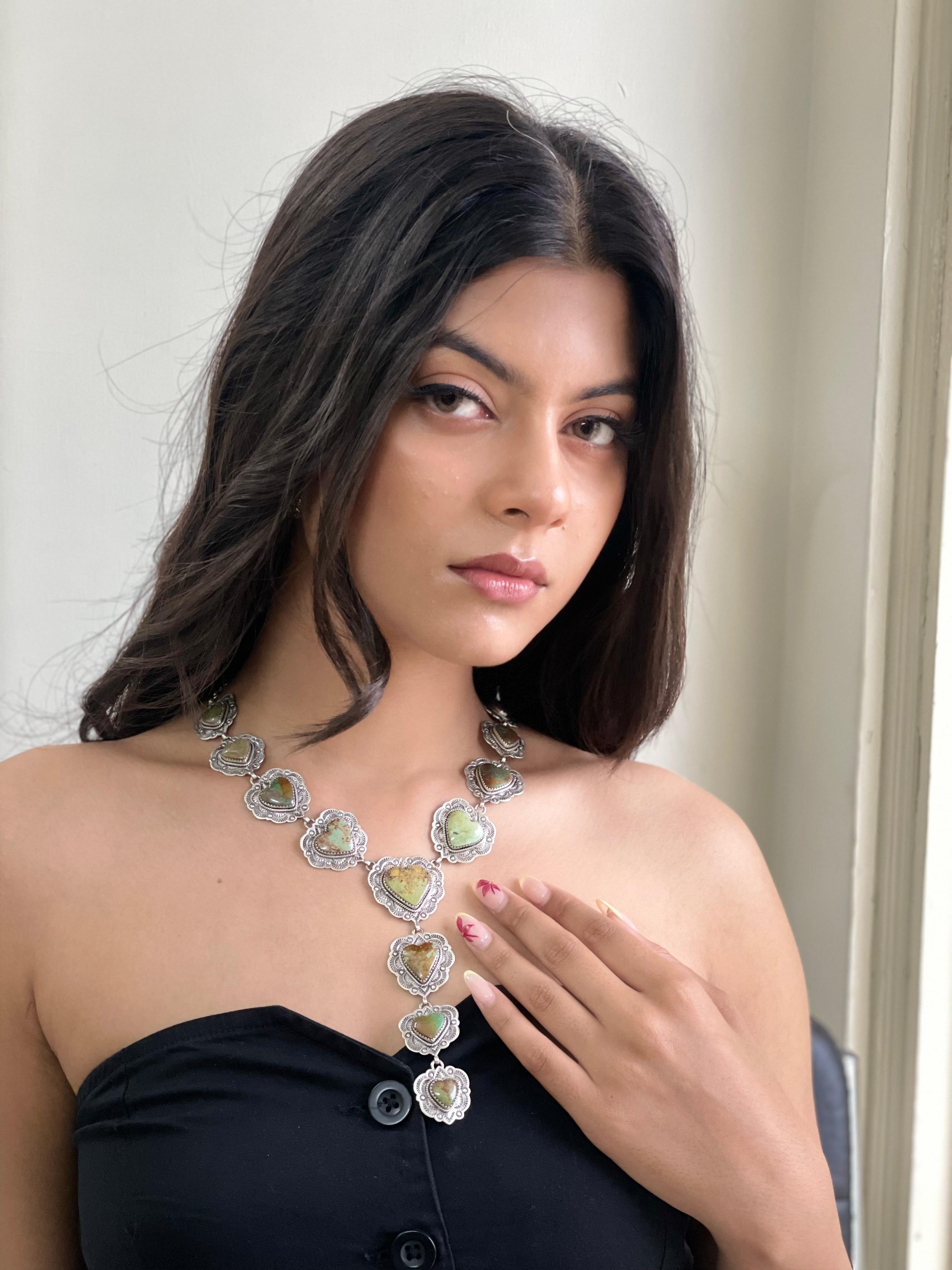 Handmade Sterling Silver Old Stock Royston Turquoise Necklace Signed Nizhoni