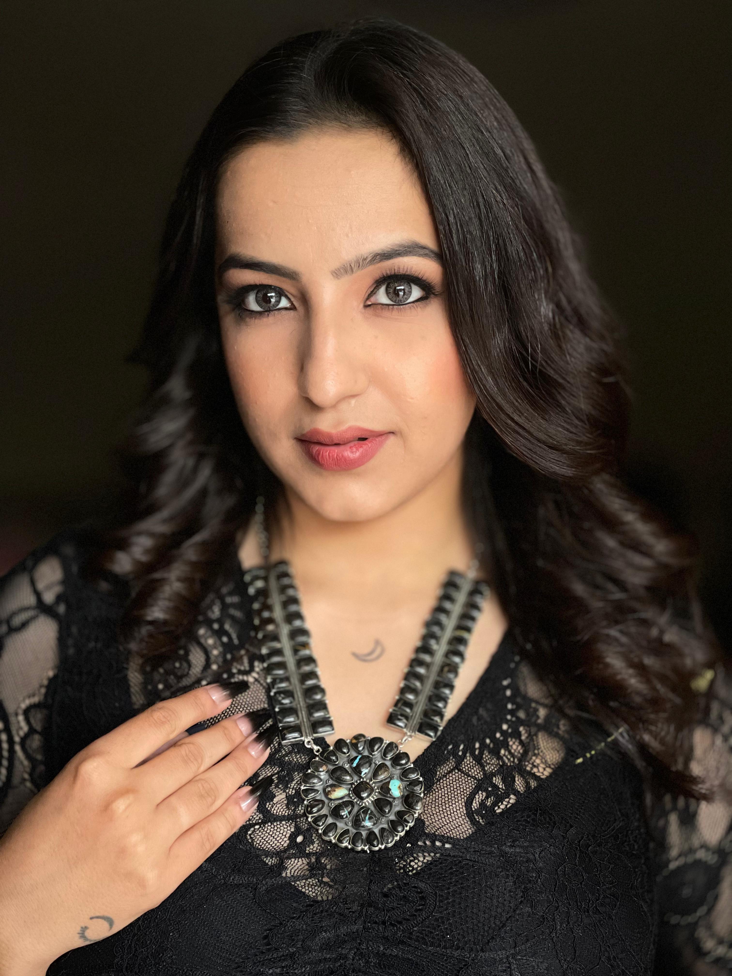 Handmade Sterling Silver Blackjack Turquoise Necklace with Signed Nizhoni