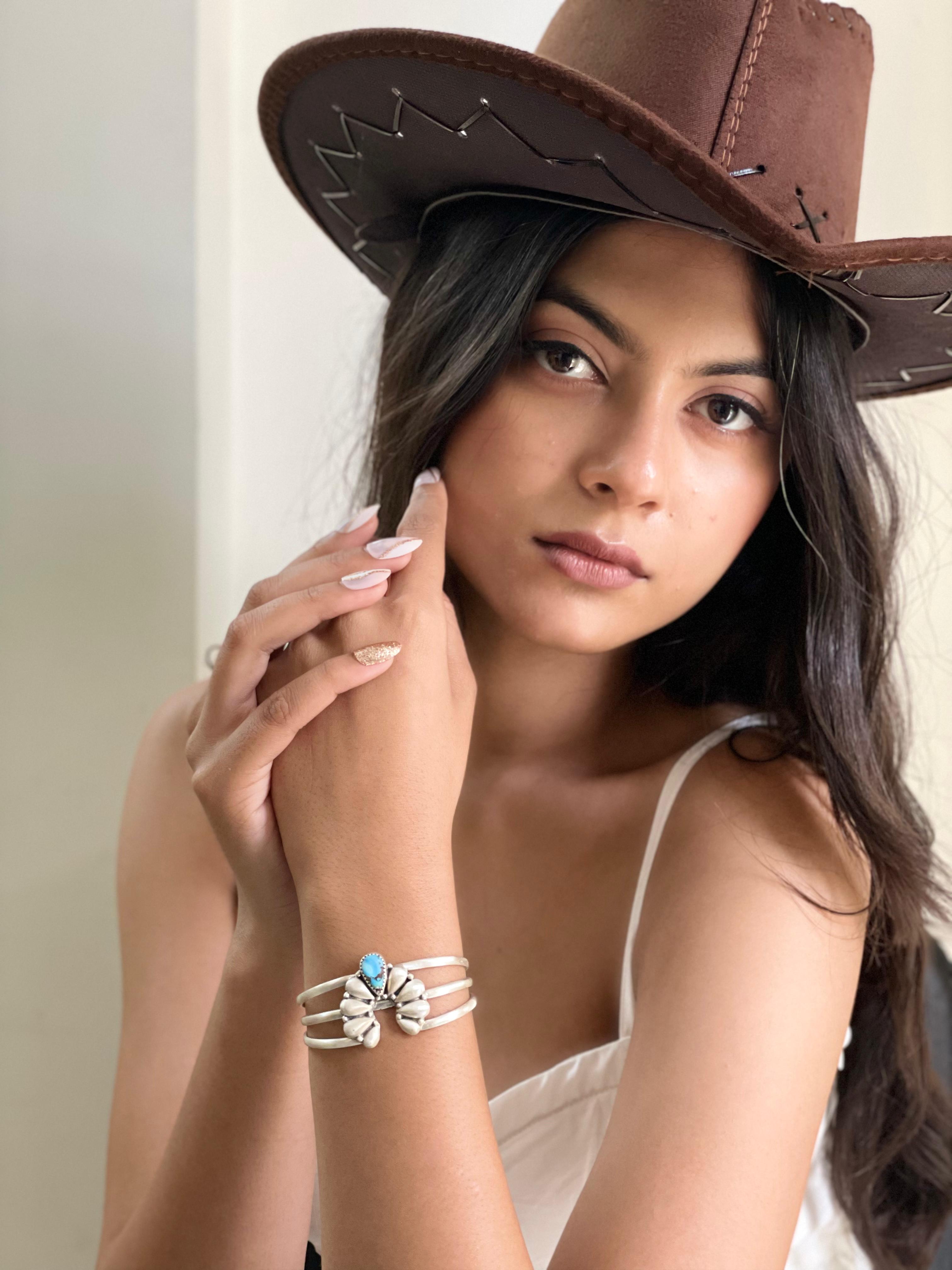 Handmade Sterling Silver Golden Hills Turquoise Cuff Bracelet with Signed Nizhoni