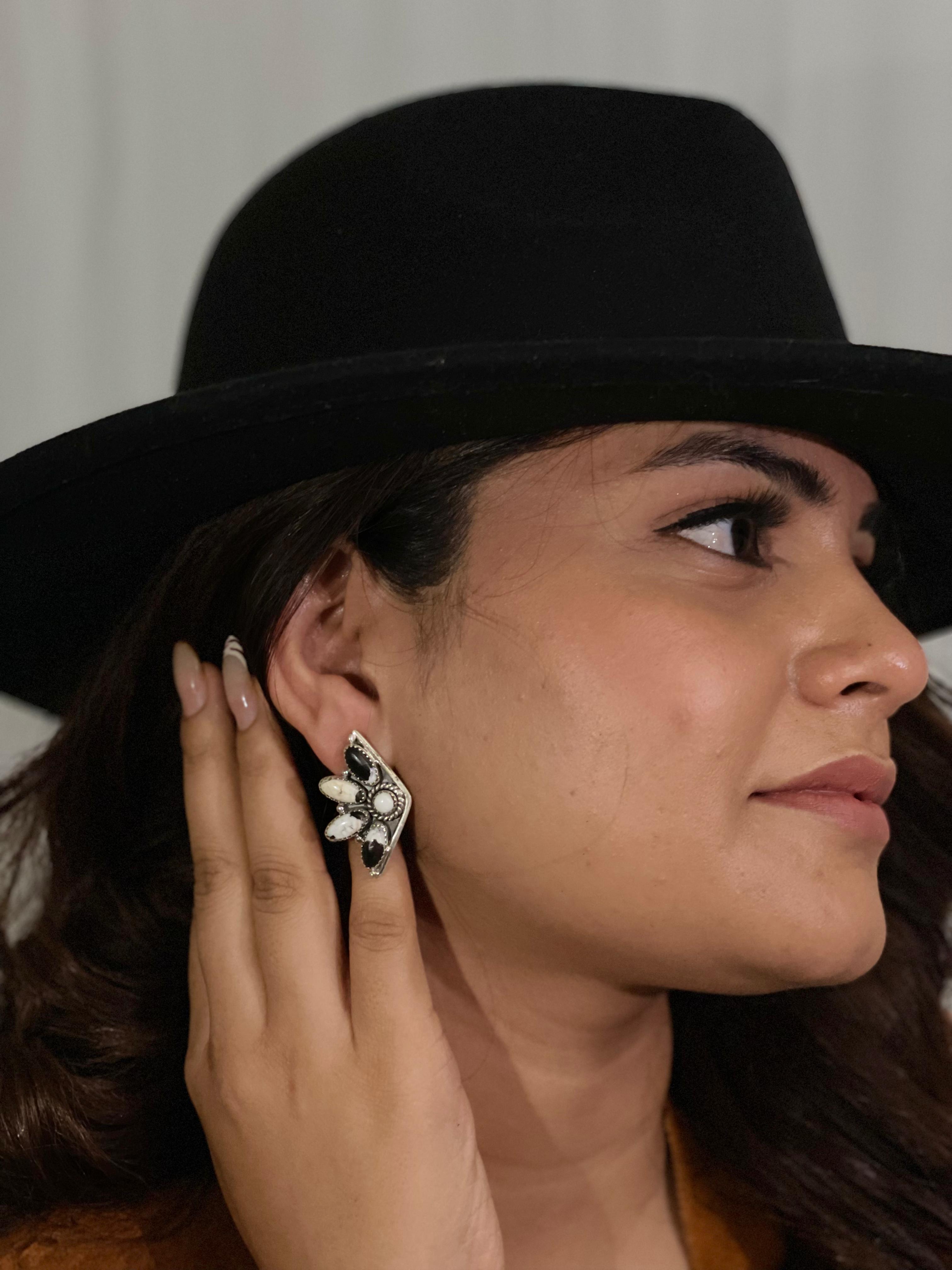 Handmade Sterling Silver White Buffalo Studs with Signed Nizhoni