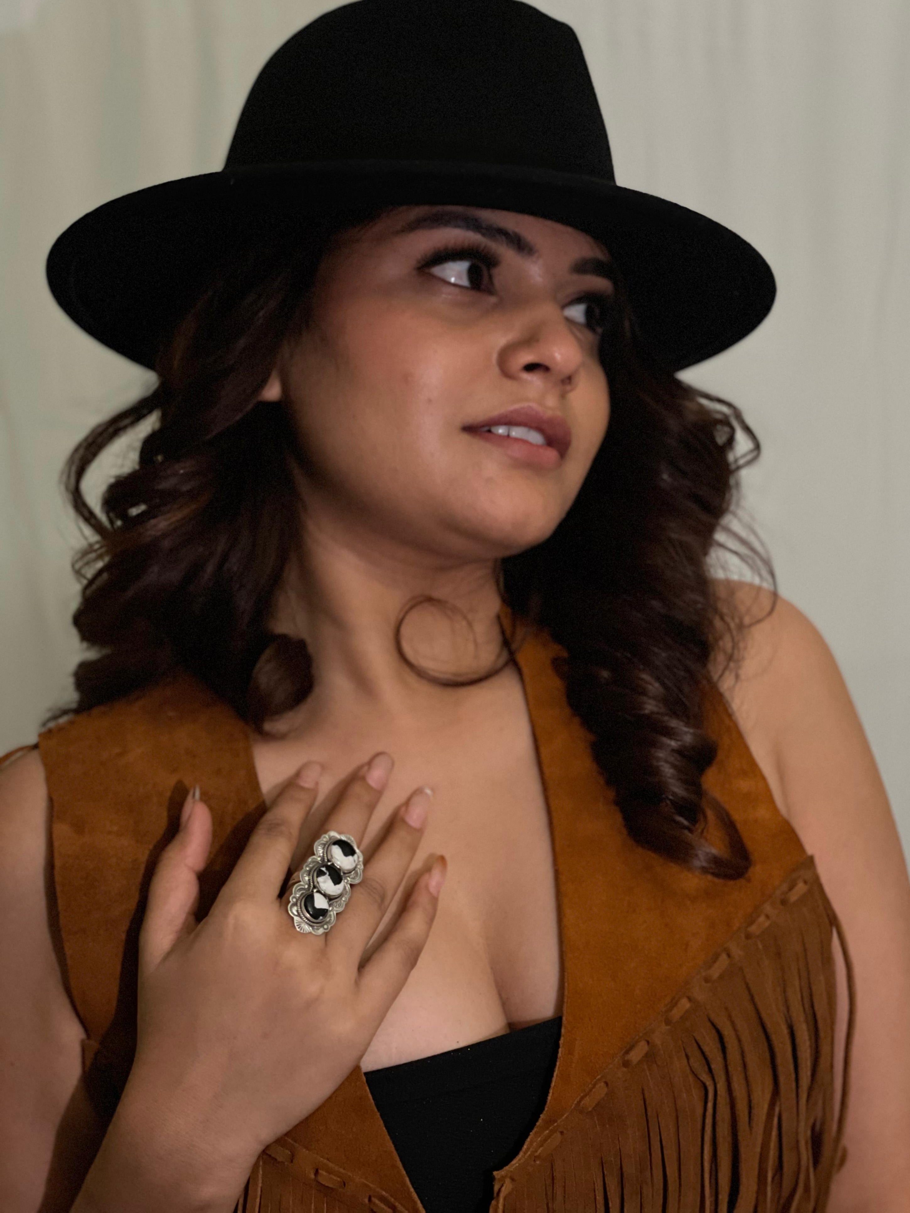 Handmade Sterling Silver White Buffalo Adjustable Ring, Signed Nizhoni