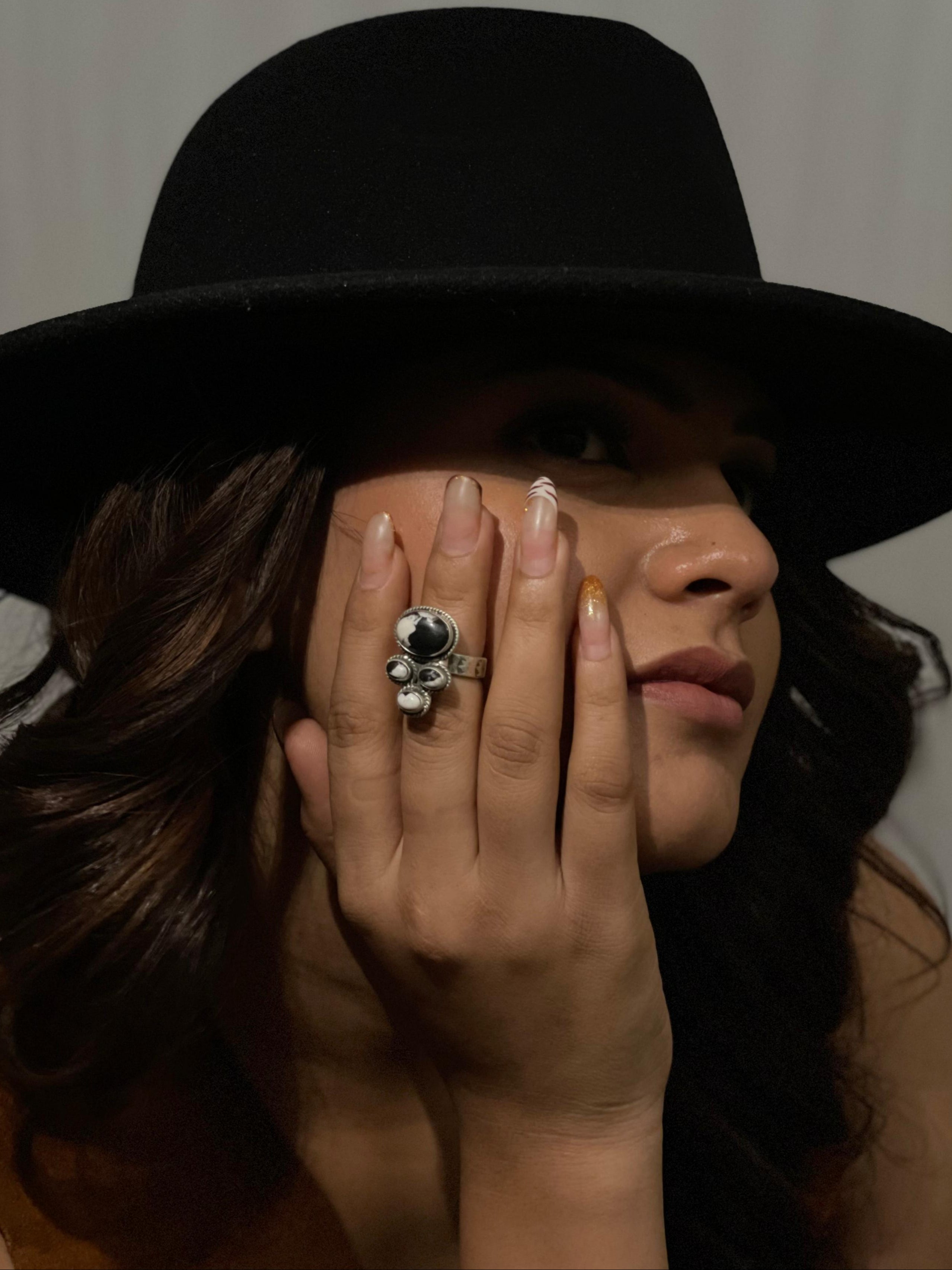 Handmade Sterling Silver White Buffalo Adjustable Ring, Signed Nizhoni