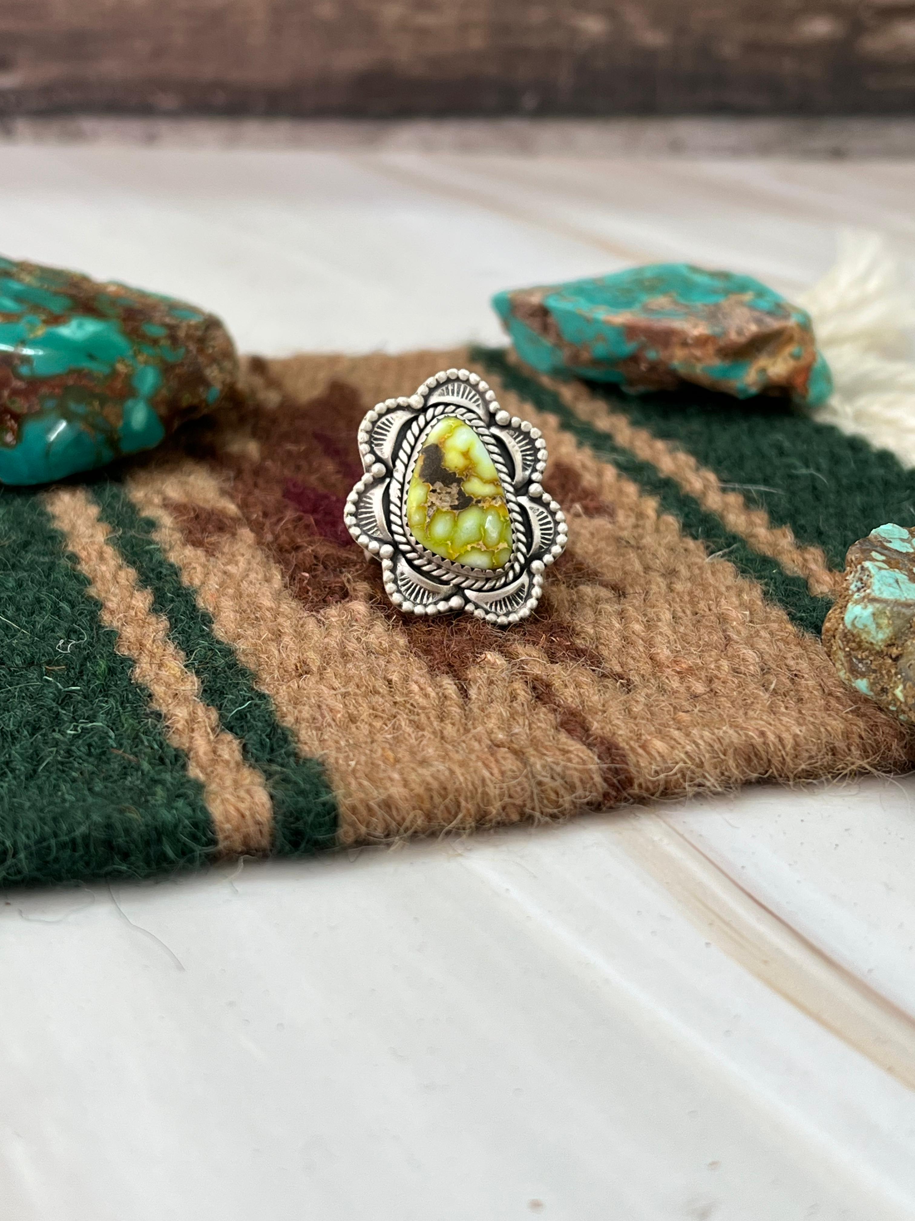 Handmade Sterling Silver Palomino Turquoise Adjustable Ring with Signed Nizhoni