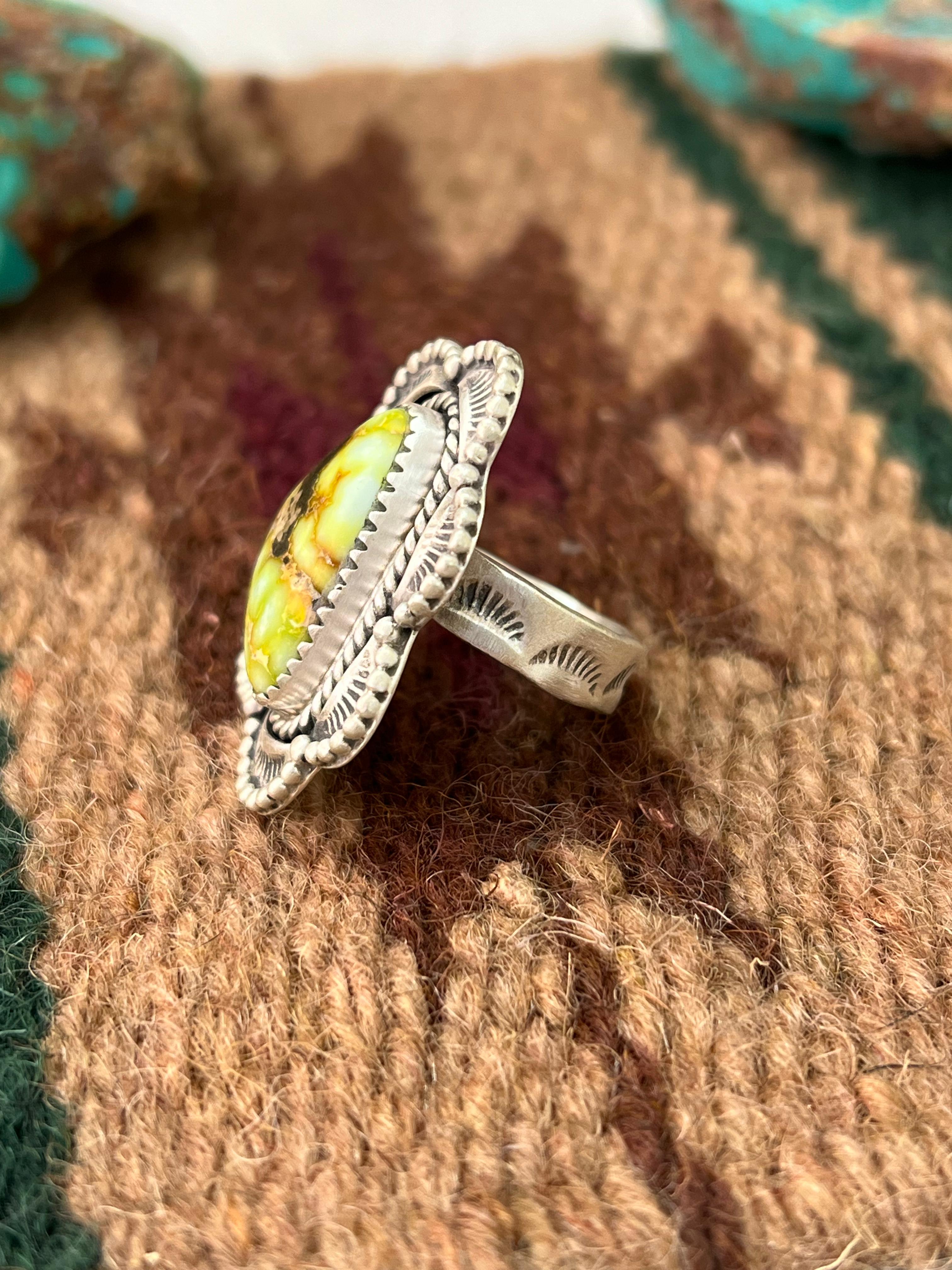 Handmade Sterling Silver Palomino Turquoise Adjustable Ring with Signed Nizhoni