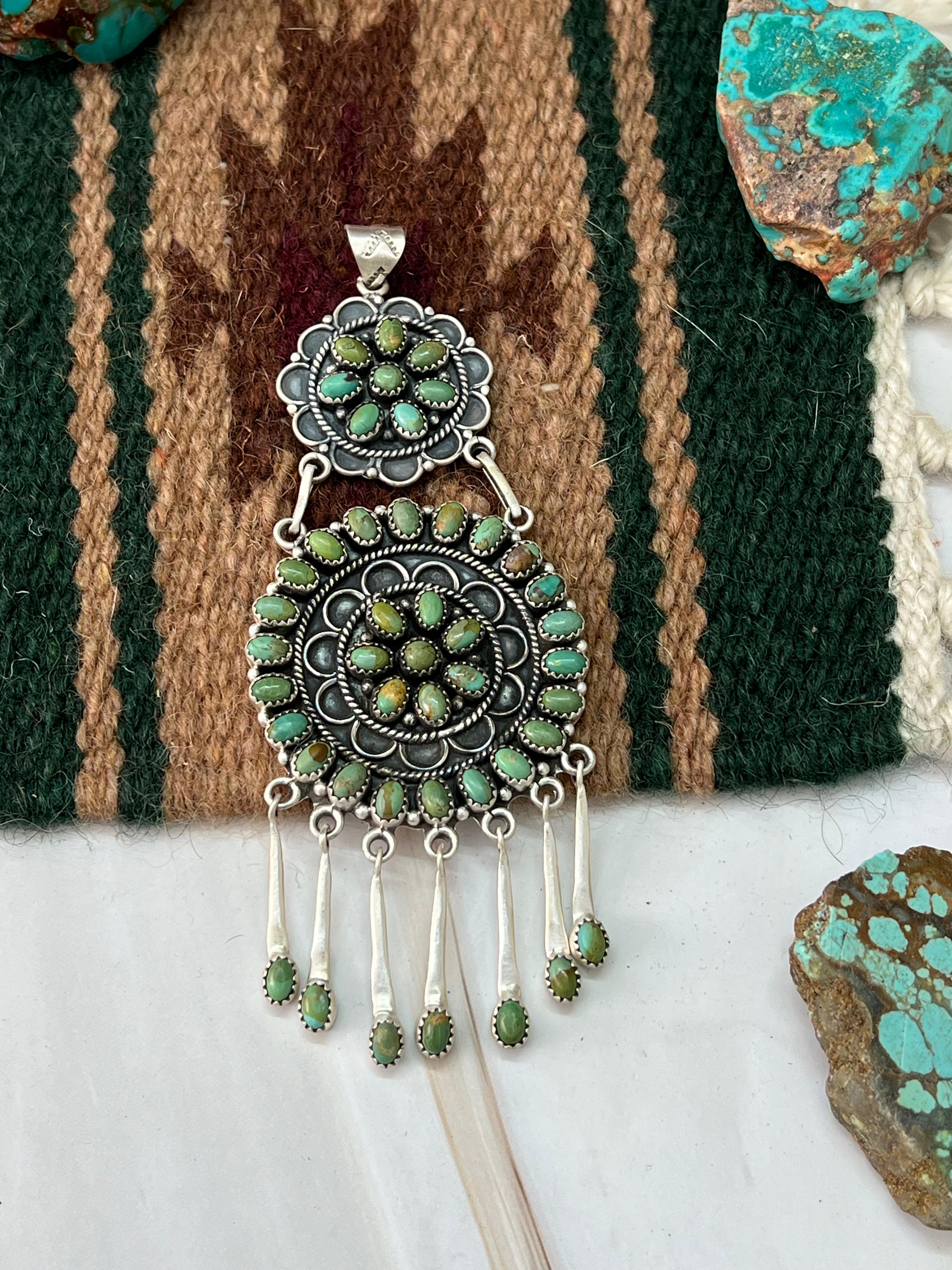 Handmade Sterling Silver Kingman Turquoise Pendant with Signed Nizhoni