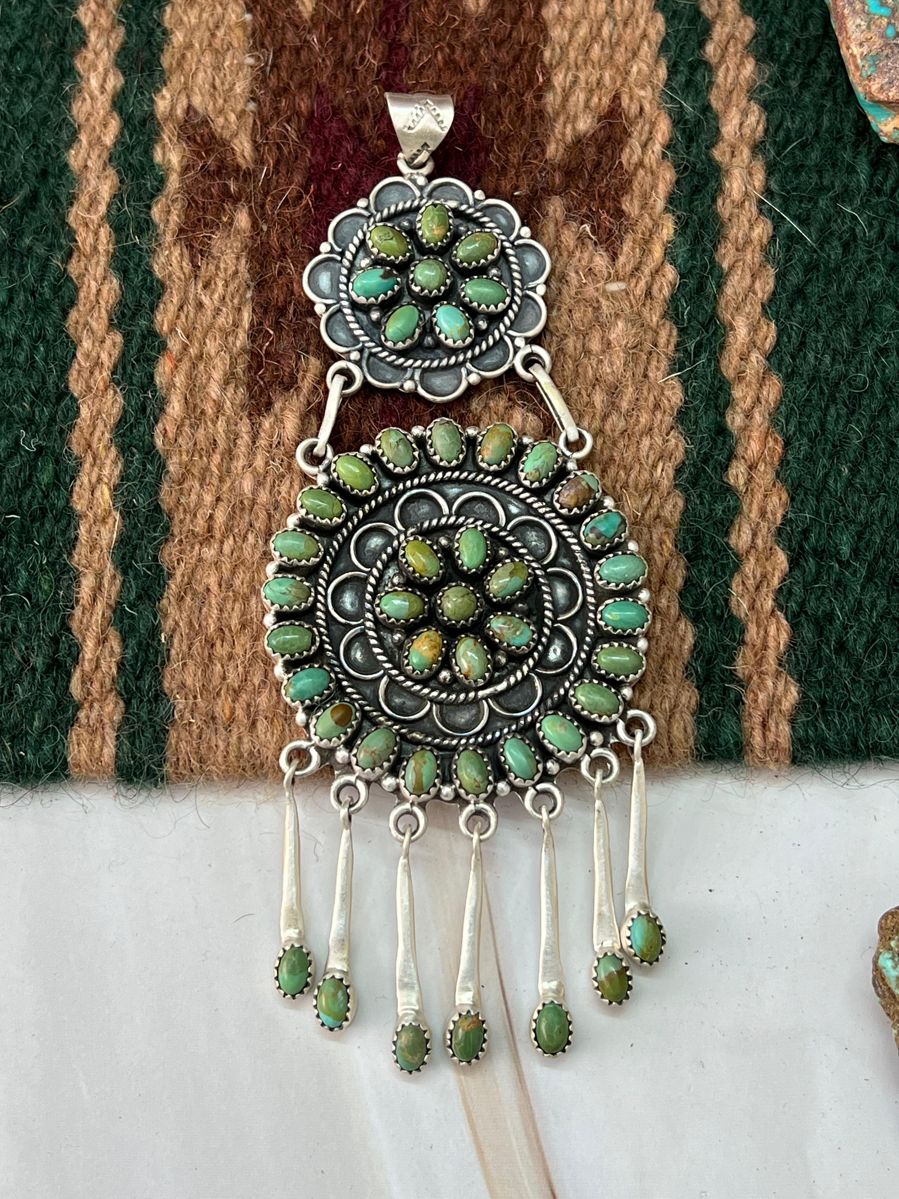 Handmade Sterling Silver Kingman Turquoise Pendant with Signed Nizhoni