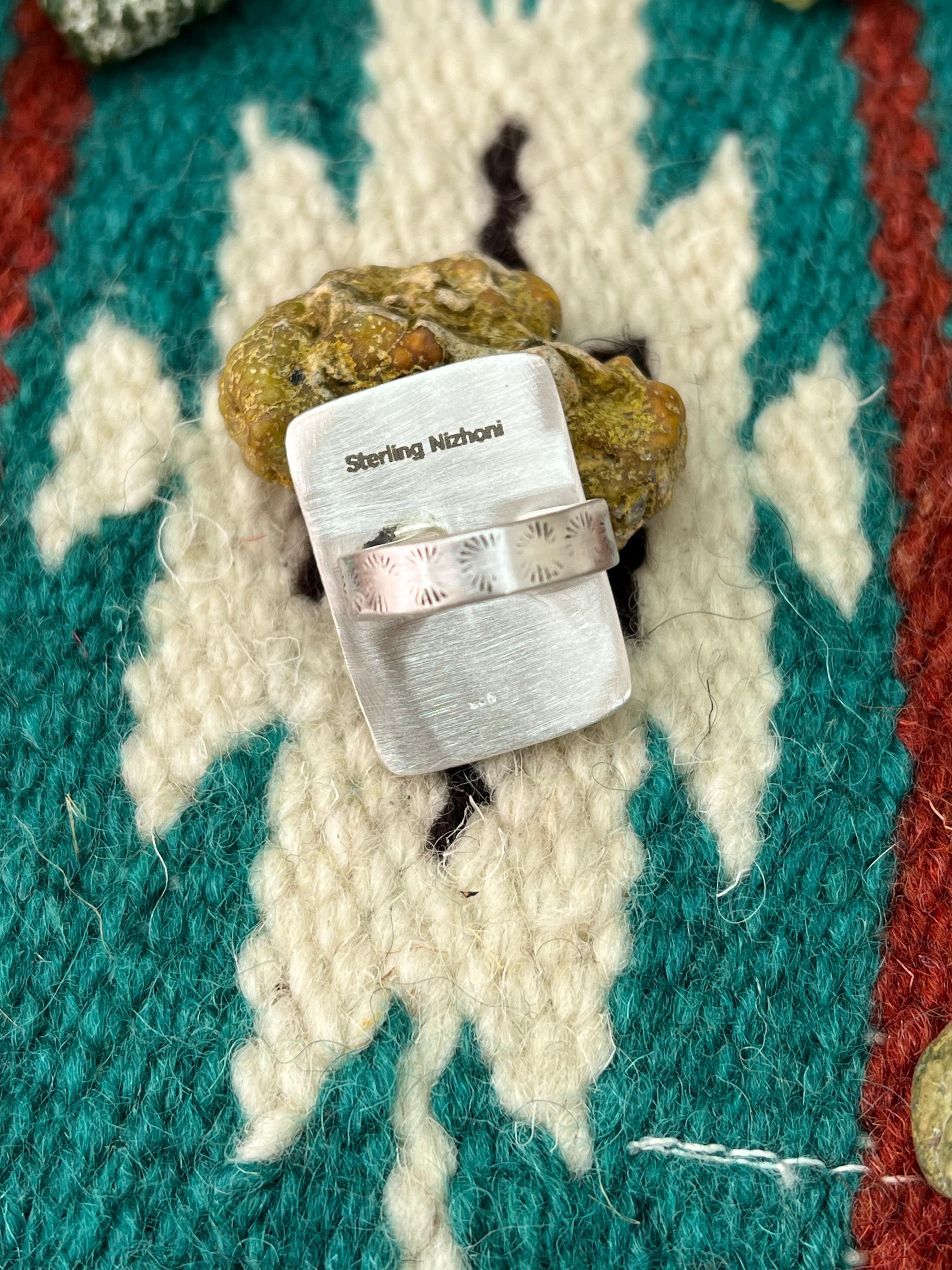 Handmade Sterling Silver Palomino Turquoise Adjustable Ring with Signed Nizhoni