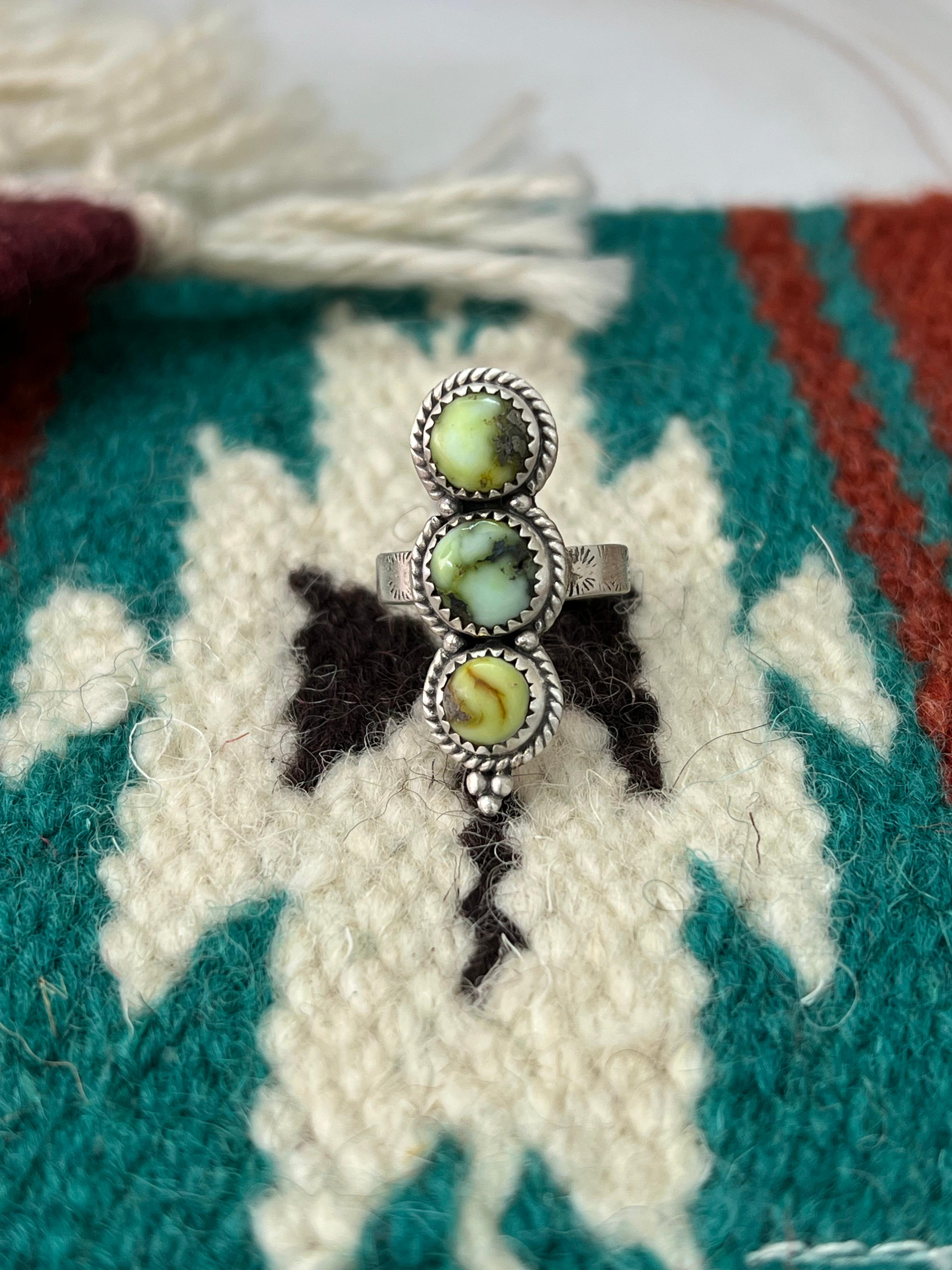 Handmade Sterling Silver Palomino Turquoise Adjustable Ring with Signed Nizhoni