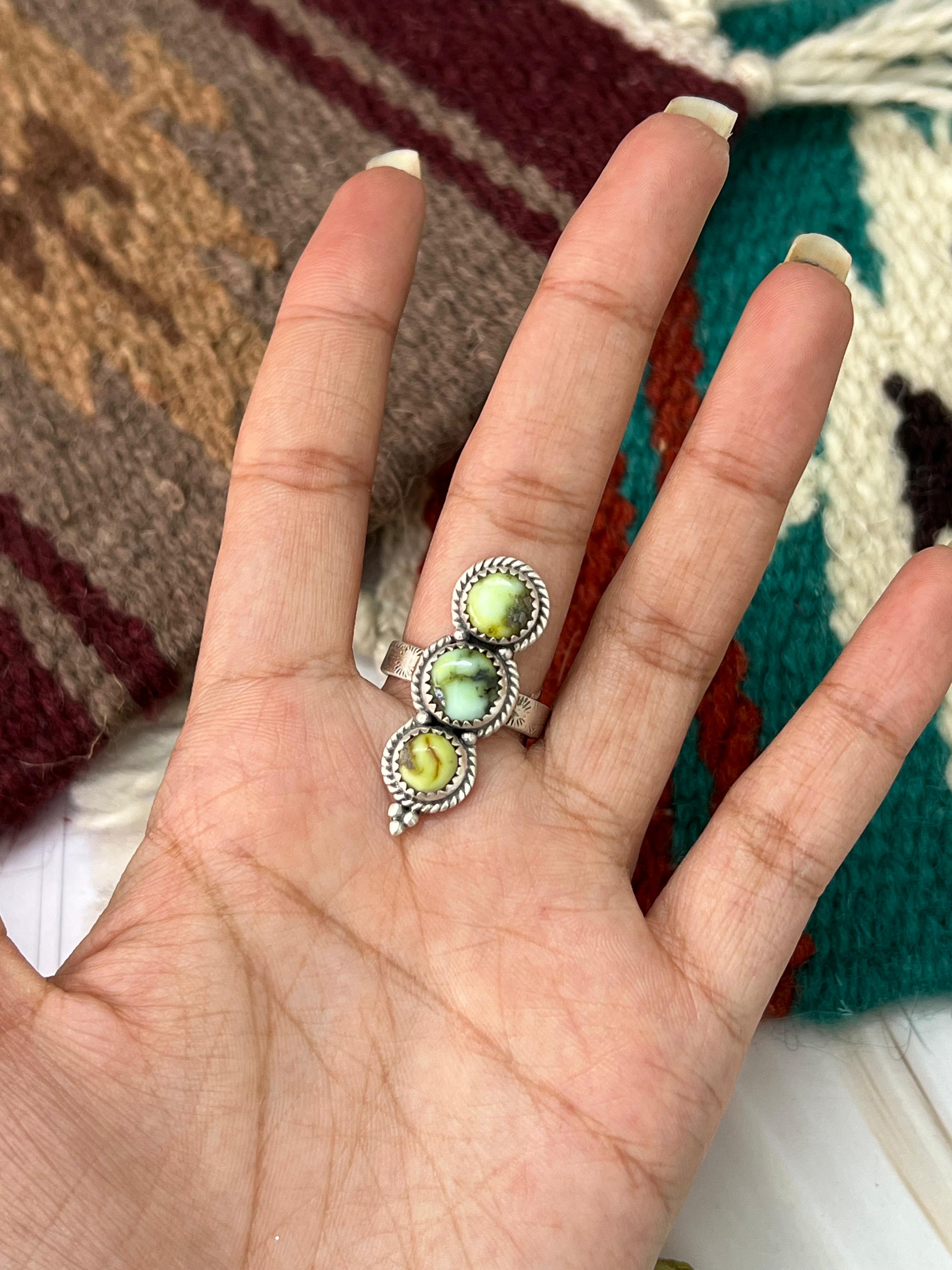 Handmade Sterling Silver Palomino Turquoise Adjustable Ring with Signed Nizhoni