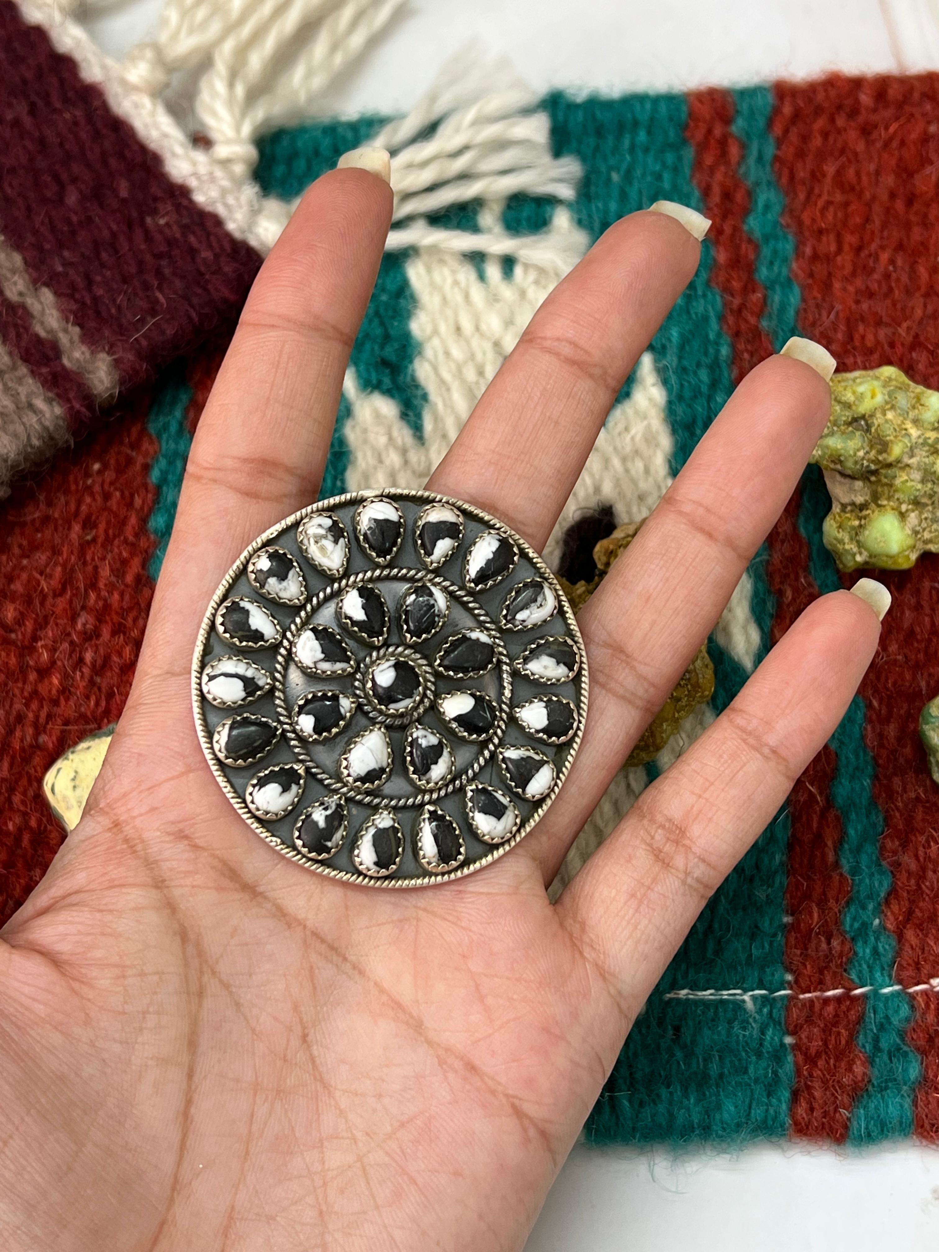 Handmade Sterling Silver White Buffalo Adjustable Ring with Signed Nizhoni