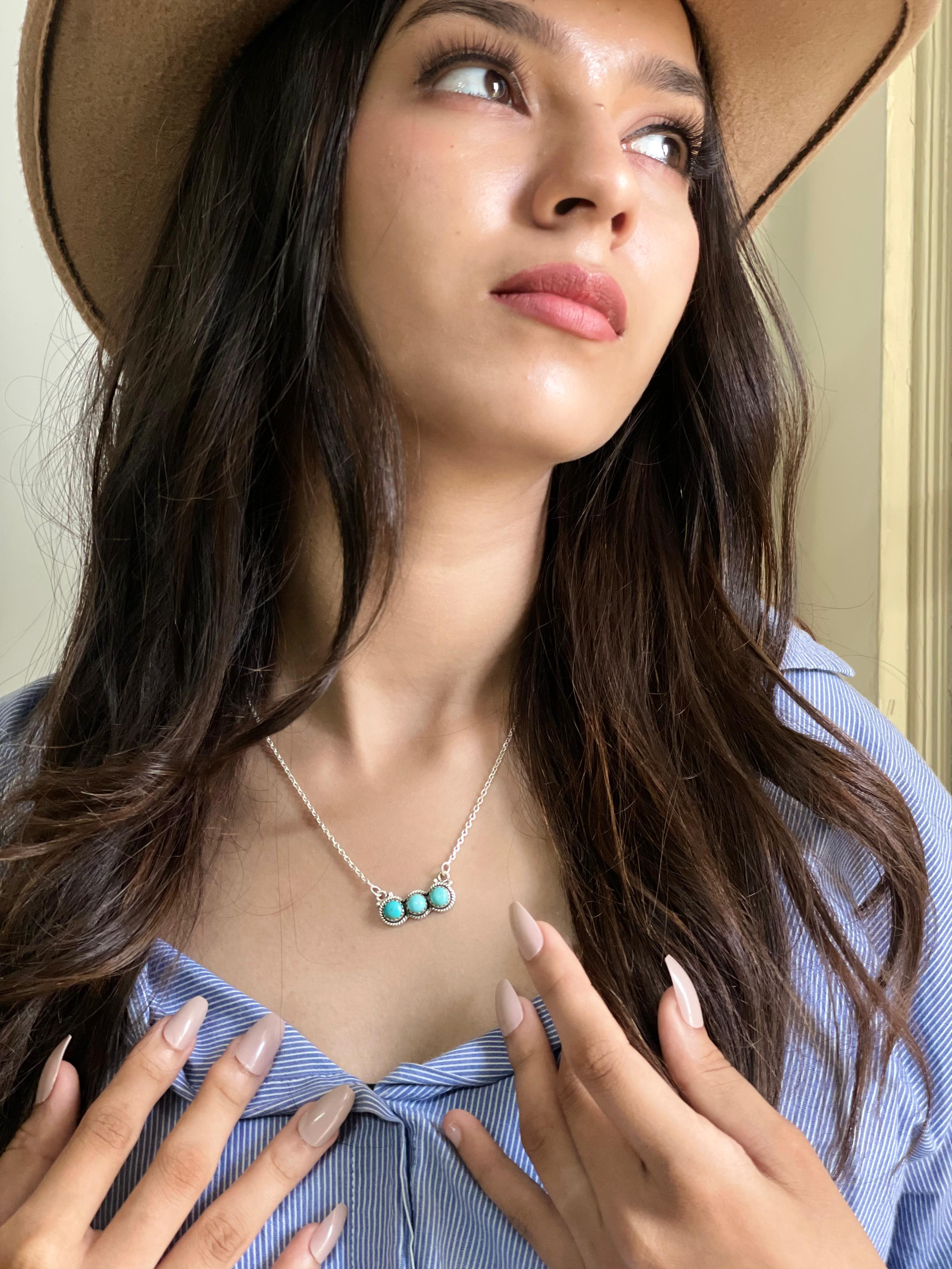 Handmade Sterling Silver Number 8 Turquoise Necklace with Signed Nizhoni