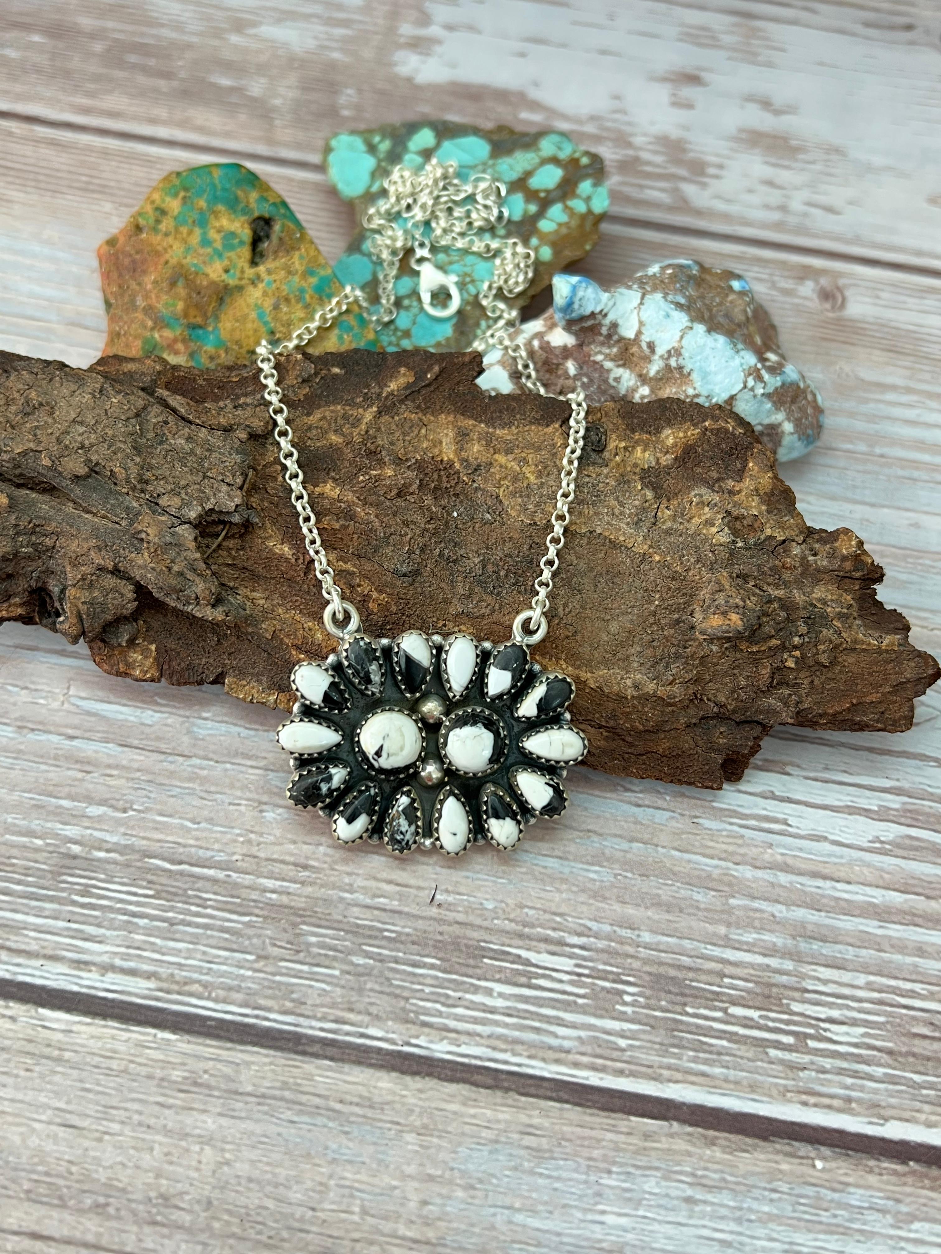 Handmade Sterling Silver White Buffalo Necklace with Signed Nizhoni