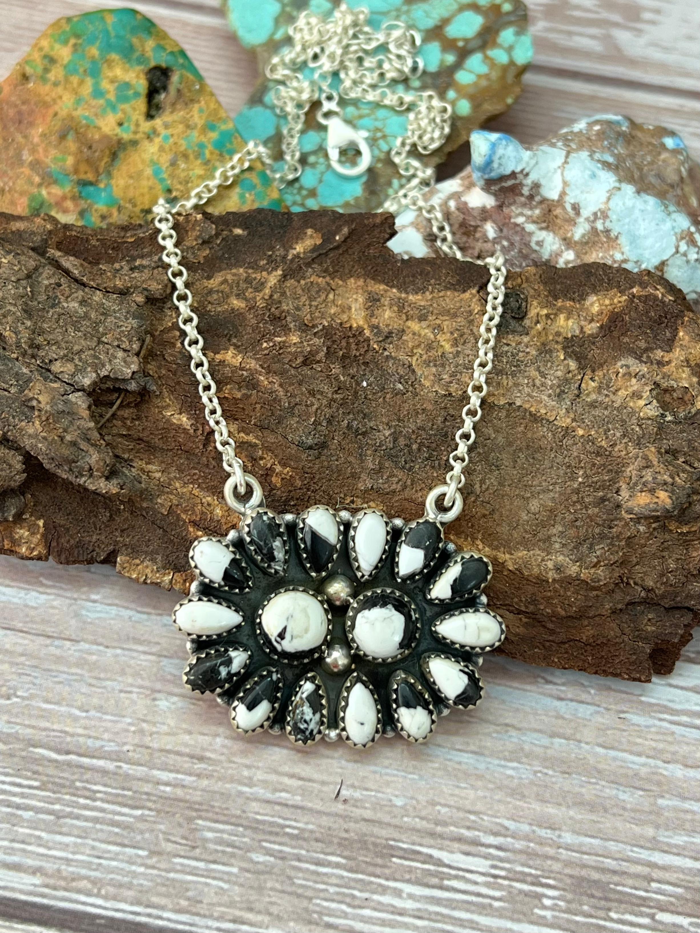 Handmade Sterling Silver White Buffalo Necklace with Signed Nizhoni