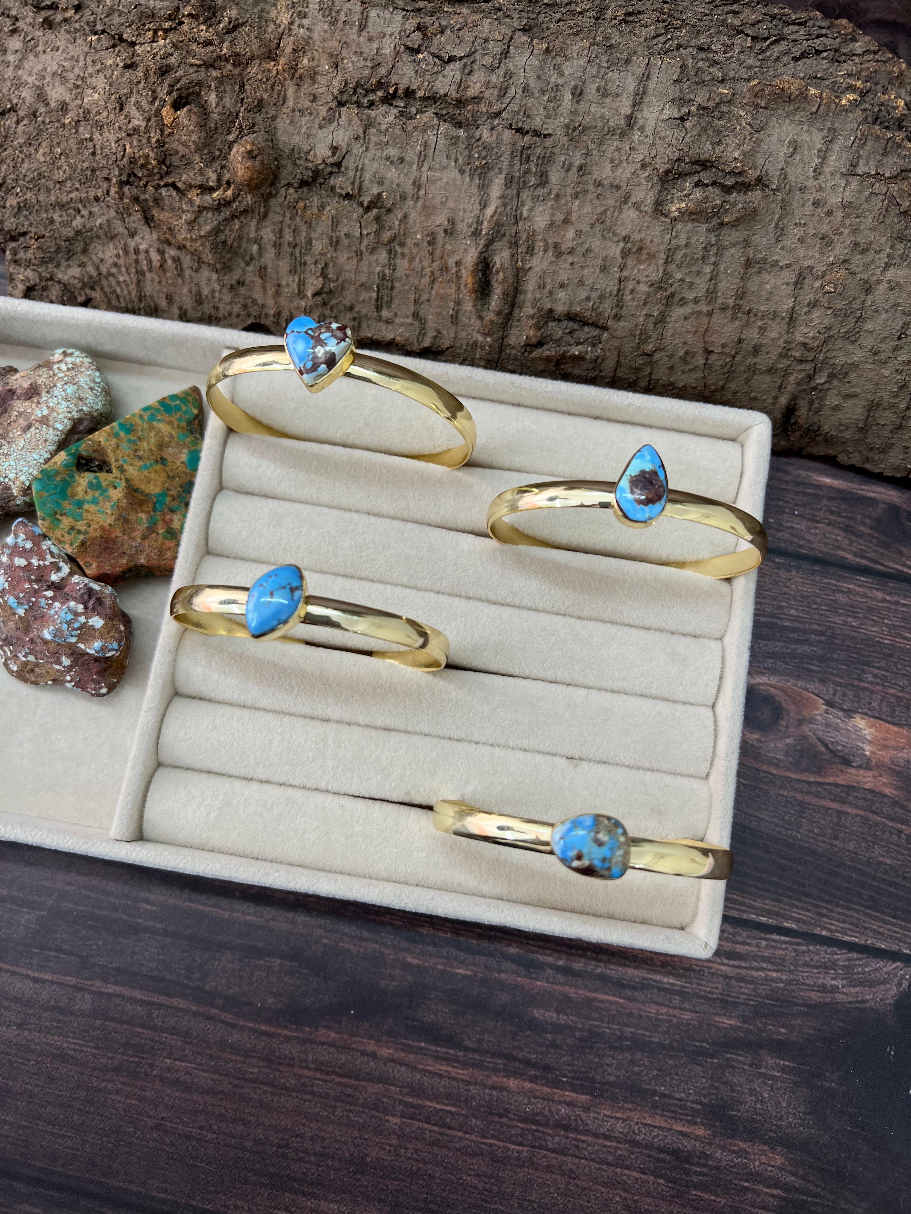 “The Golden Collection” Desert Winds Handmade Natural Gold Plated Golden Hills Turquoise Bracelet