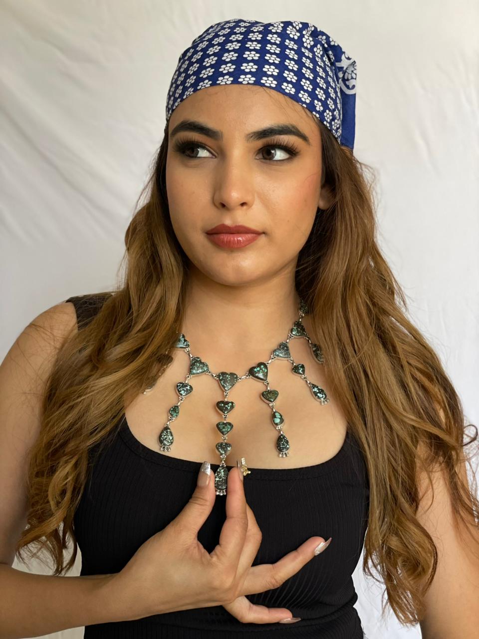 Handmade Sterling Silver Lander Turquoise Necklace with Signed Nizhoni