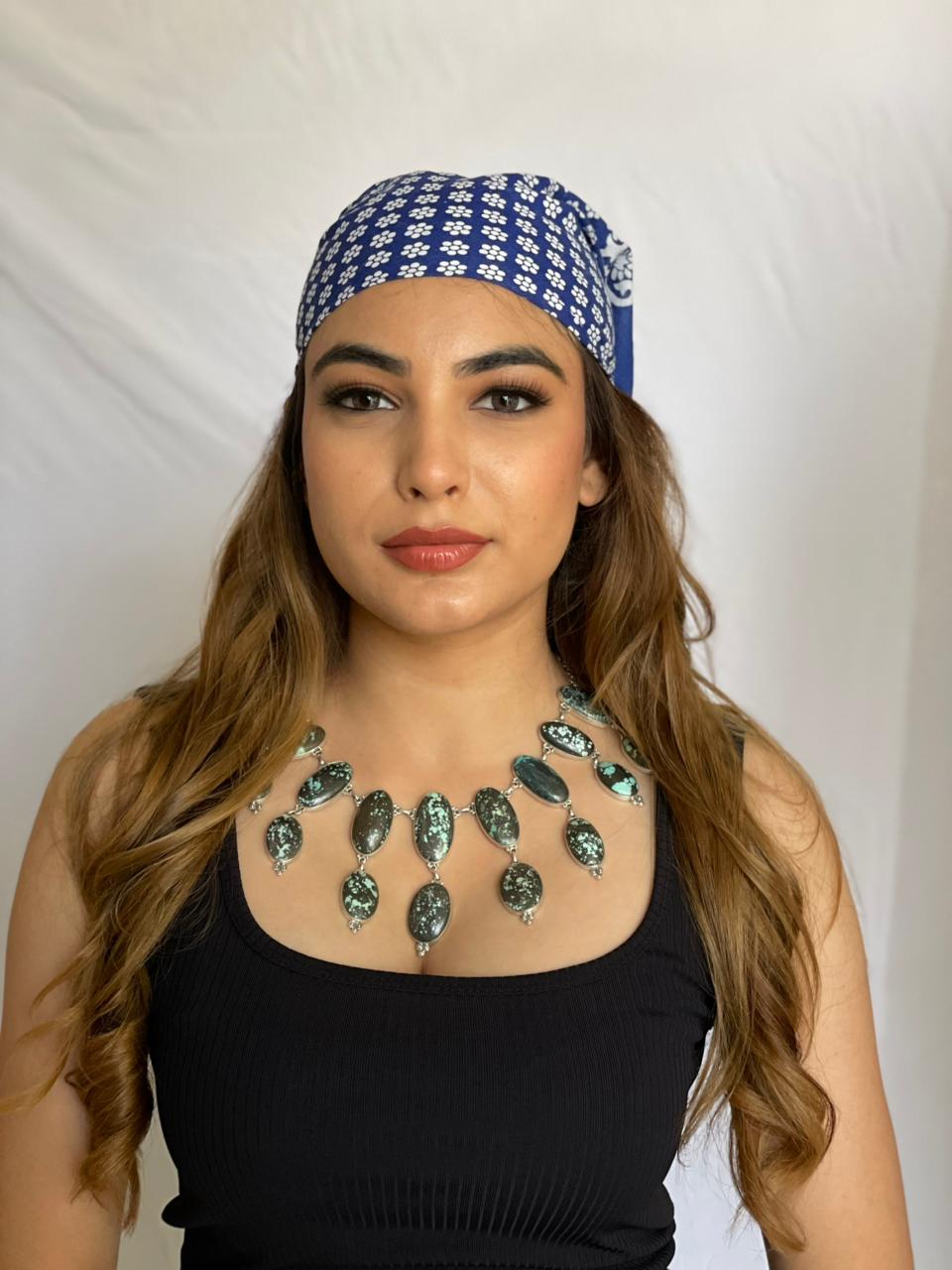 Handmade Sterling Silver Lander Turquoise Necklace with Signed Nizhoni