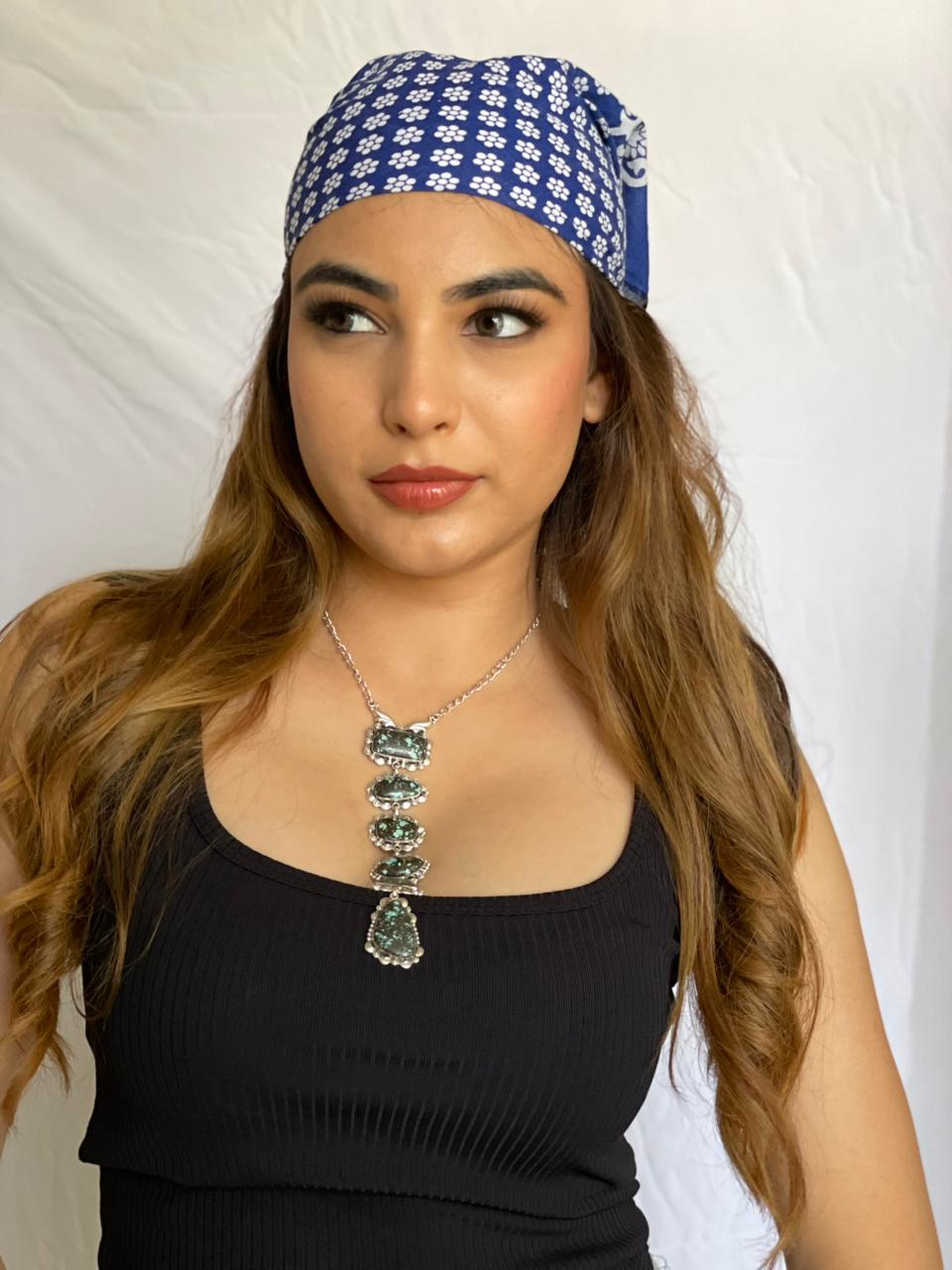 Handmade Sterling Silver Lander Turquoise Necklace with Signed Nizhoni