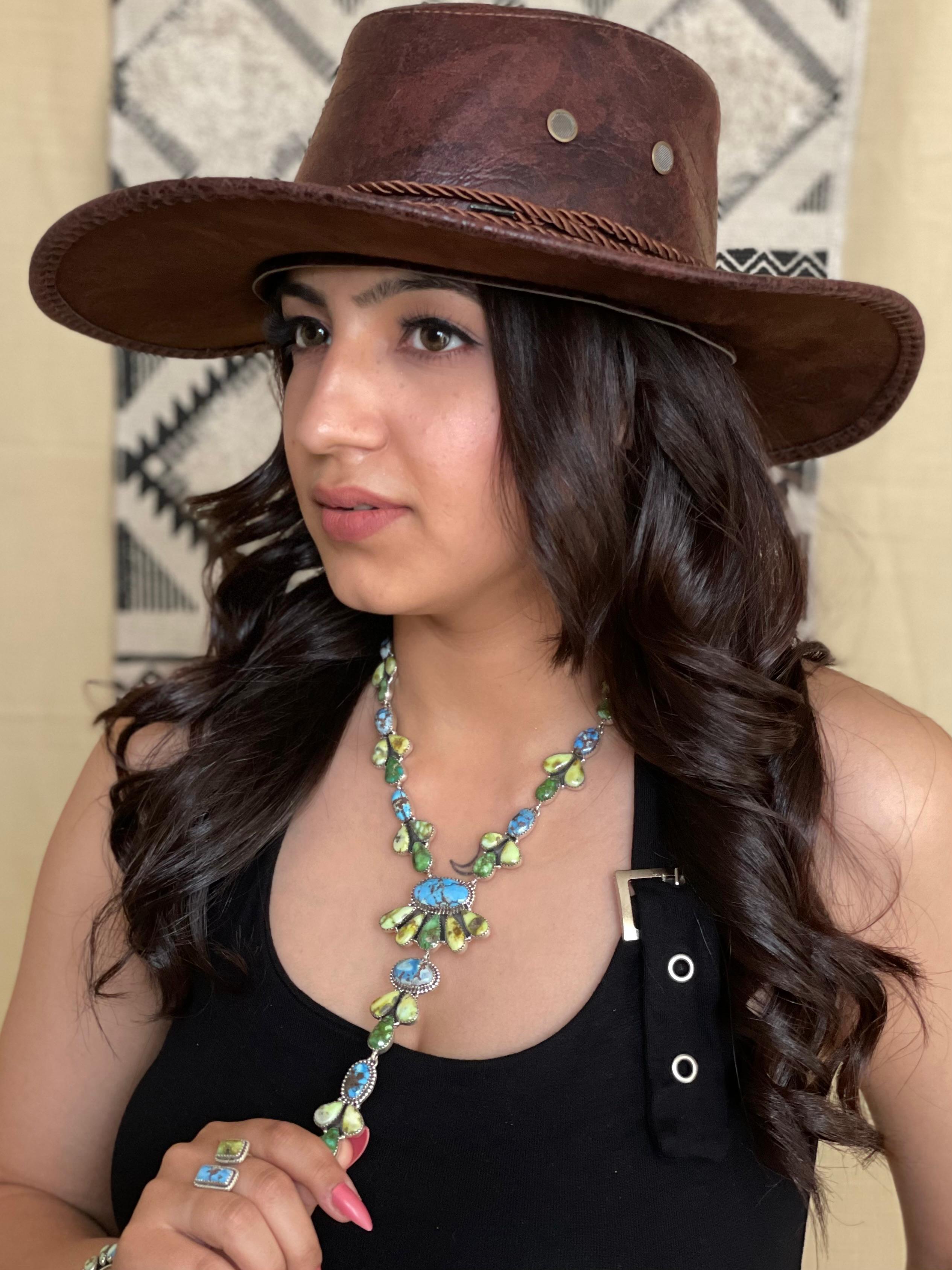 Handmade Sterling Silver Palomino with Golden Hills and Sonoran Mountain Turquoise Necklace "Signed Nizhoni"