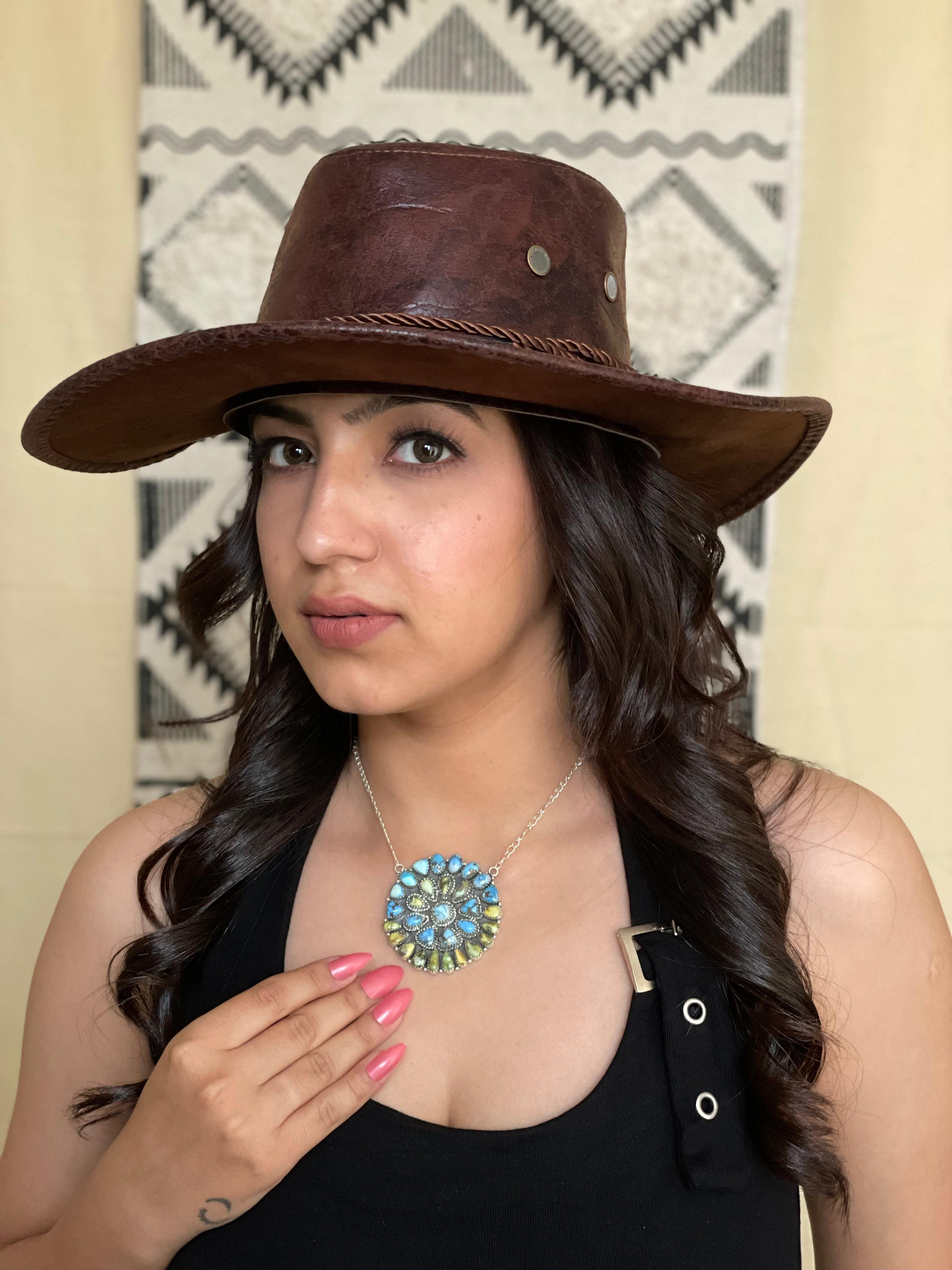 Handmade Sterling Silver Palomino with Golden Hills Turquoise Necklace "Signed Nizhoni"