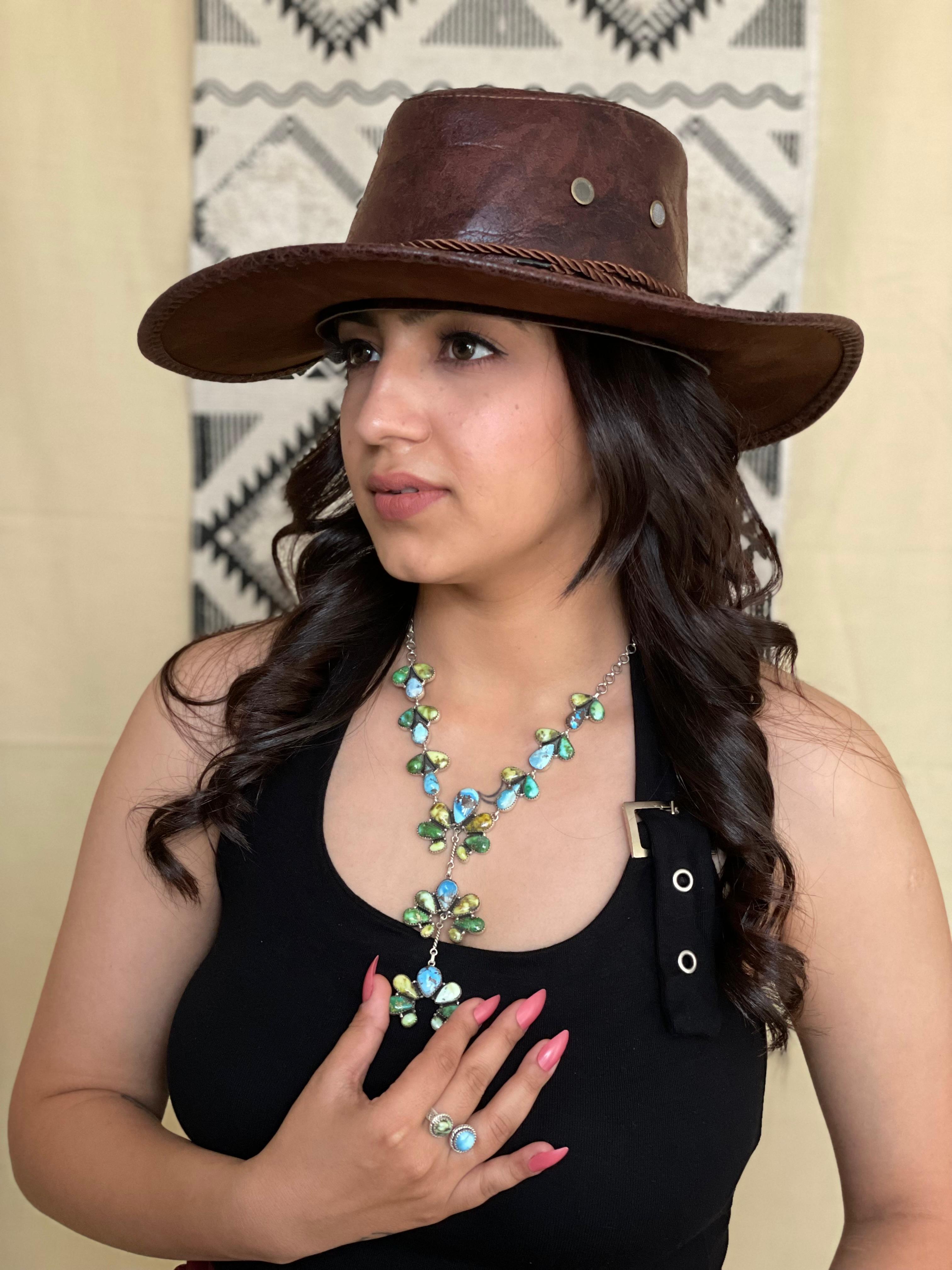 Handmade Sterling Silver Palomino with Golden Hills and Sonoran Mountain Turquoise Necklace "Signed Nizhoni"