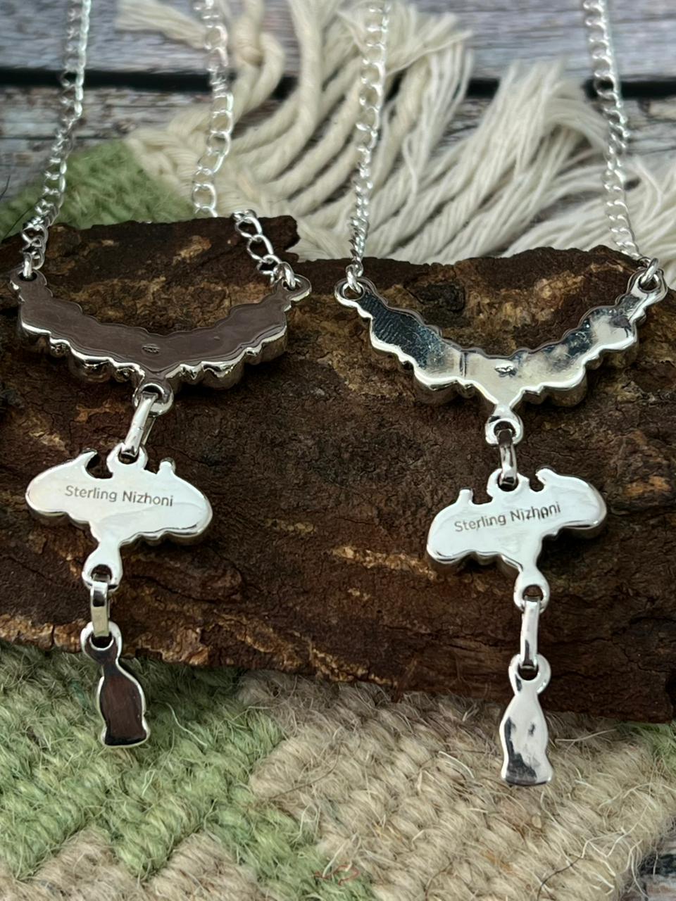 Handmade Sterling Silver Cotton Candy, White Buffalo Necklace "Signed Nizhoni"