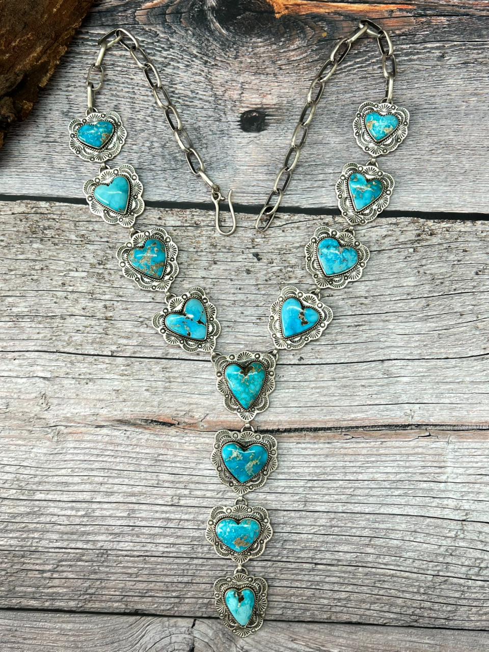 Handmade Sterling Silver Sierra Bella Heart Lariat Necklace "Signed Nizhoni"