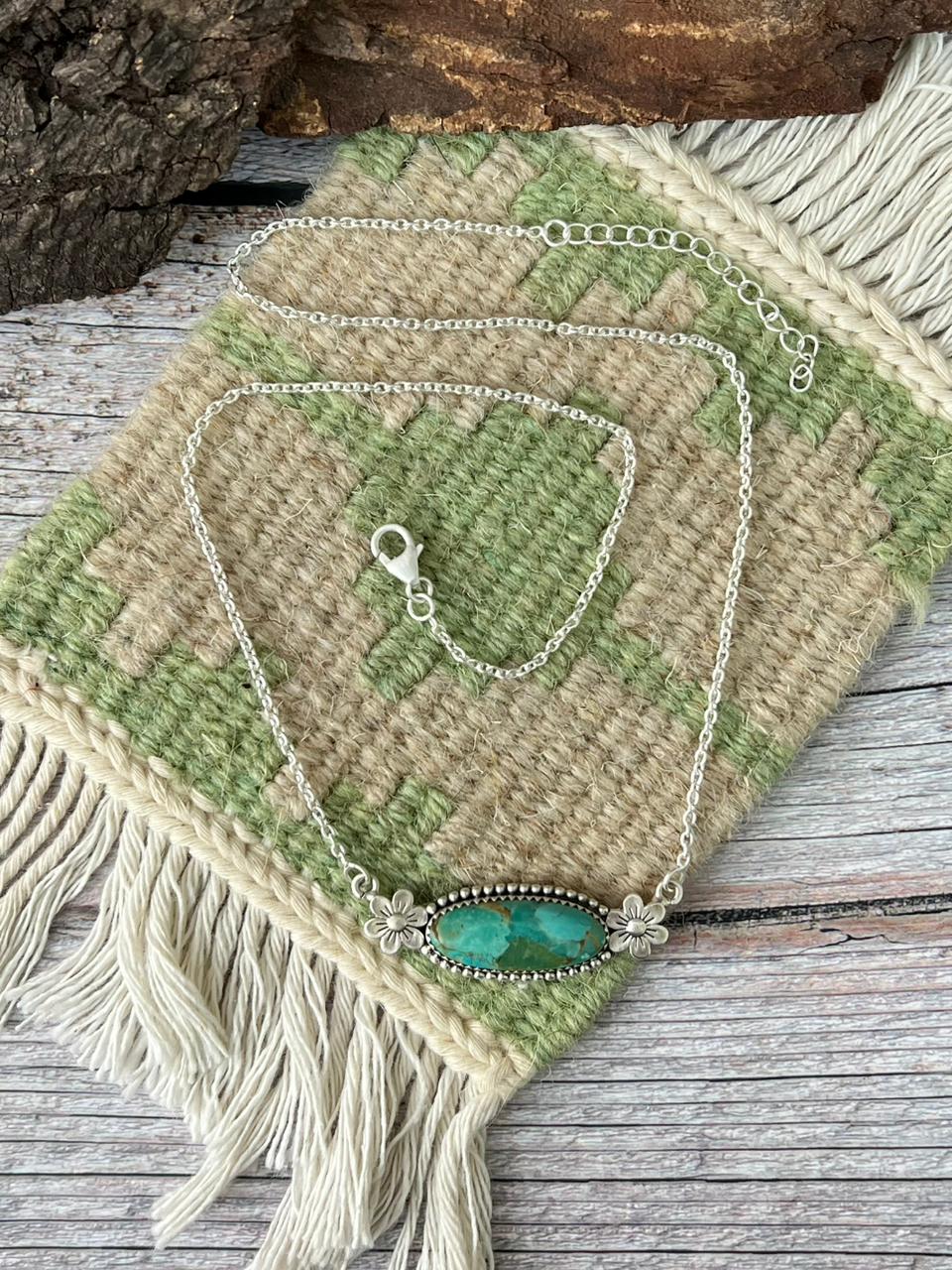 Handmade Sterling Silver Kingman Turquoise Necklace "Signed Nizhoni"