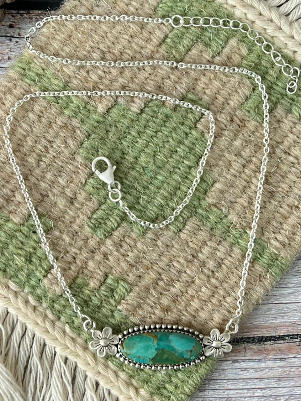 Handmade Sterling Silver Kingman Turquoise Necklace "Signed Nizhoni"