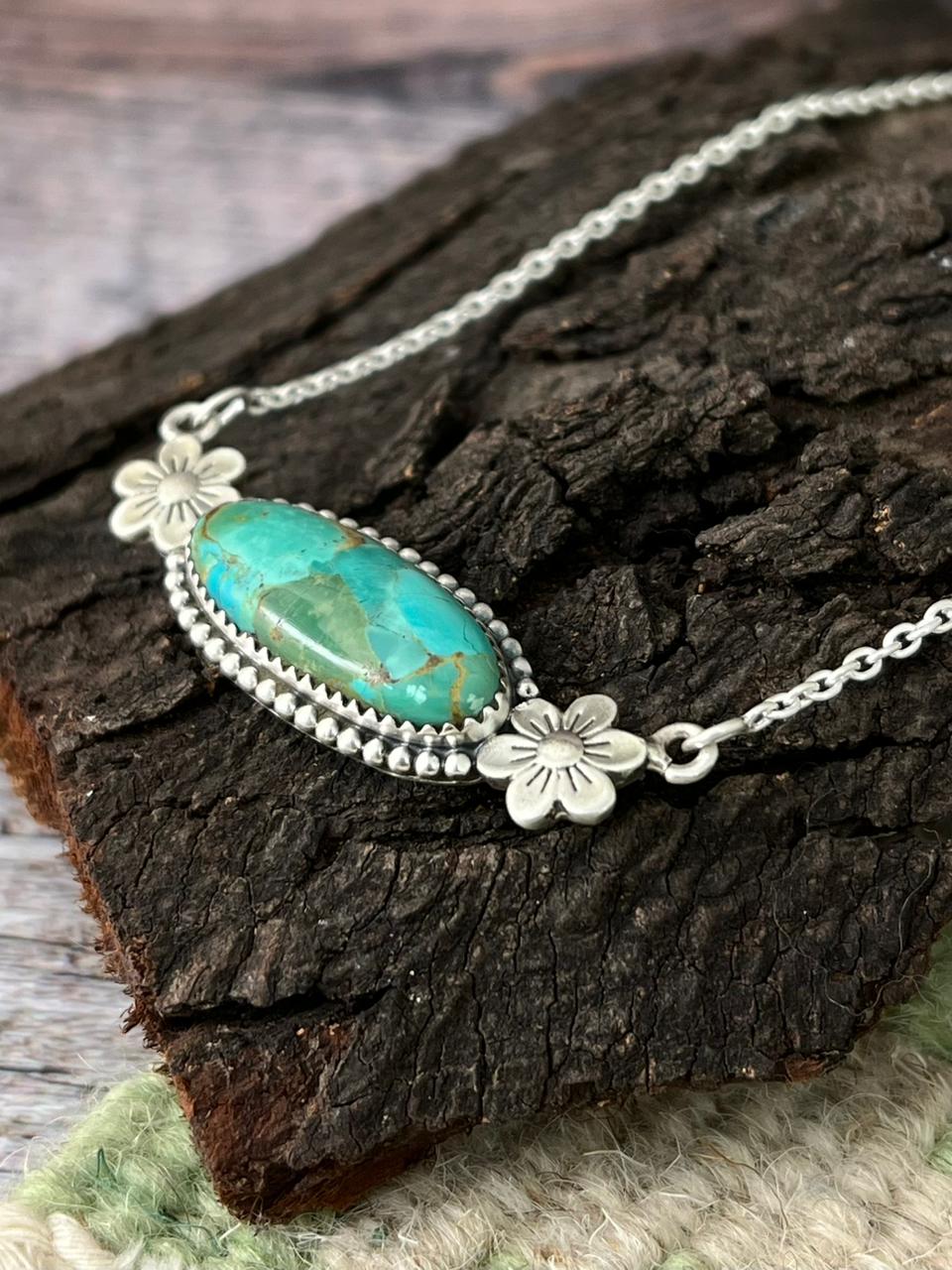 Handmade Sterling Silver Kingman Turquoise Necklace "Signed Nizhoni"